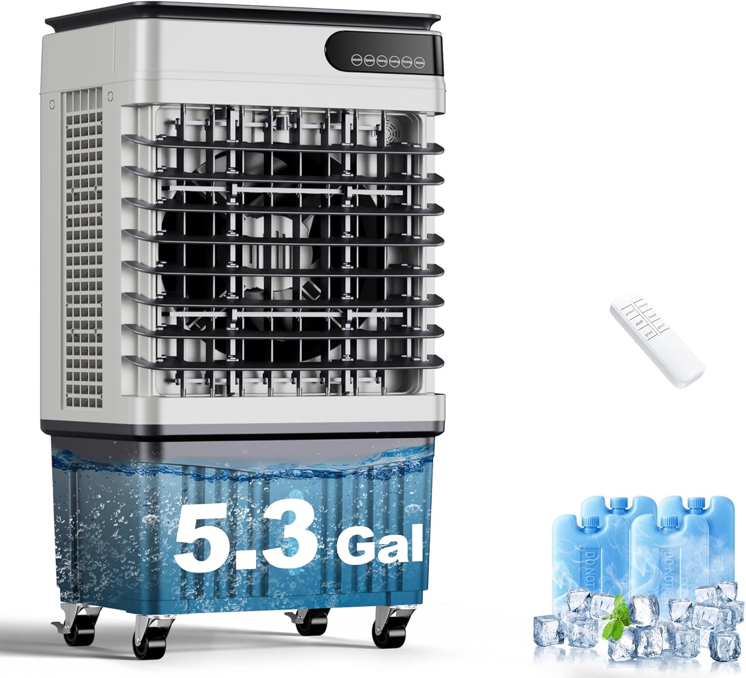 AKIRES 1800CFM Swamp Cooler,Evaporative Air Cooler with 5.3-Gal Water Tank,4 Ice Packs,Evaporative Cooler for Outdoor Patio Garage Commercial Industrial Use (29IN)