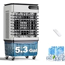 AKIRES 1800CFM Swamp Cooler,Evaporative Air Cooler with 5.3-Gal Water Tank,4 Ice Packs,Evaporative Cooler for Outdoor Patio Garage Commercial Industrial Use (30IN)