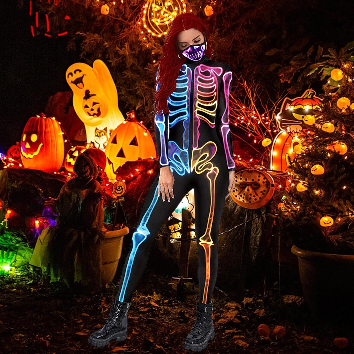 Body Szkielet Dopasowany, Rozciągliwy, Z Długim Rękawem | Damski Kostium Kombinezon Z Nadrukiem Kości Dla Pań Przeznaczony Na Imprezę Scenę Festiwal Cosplay Karnawał I Teatr