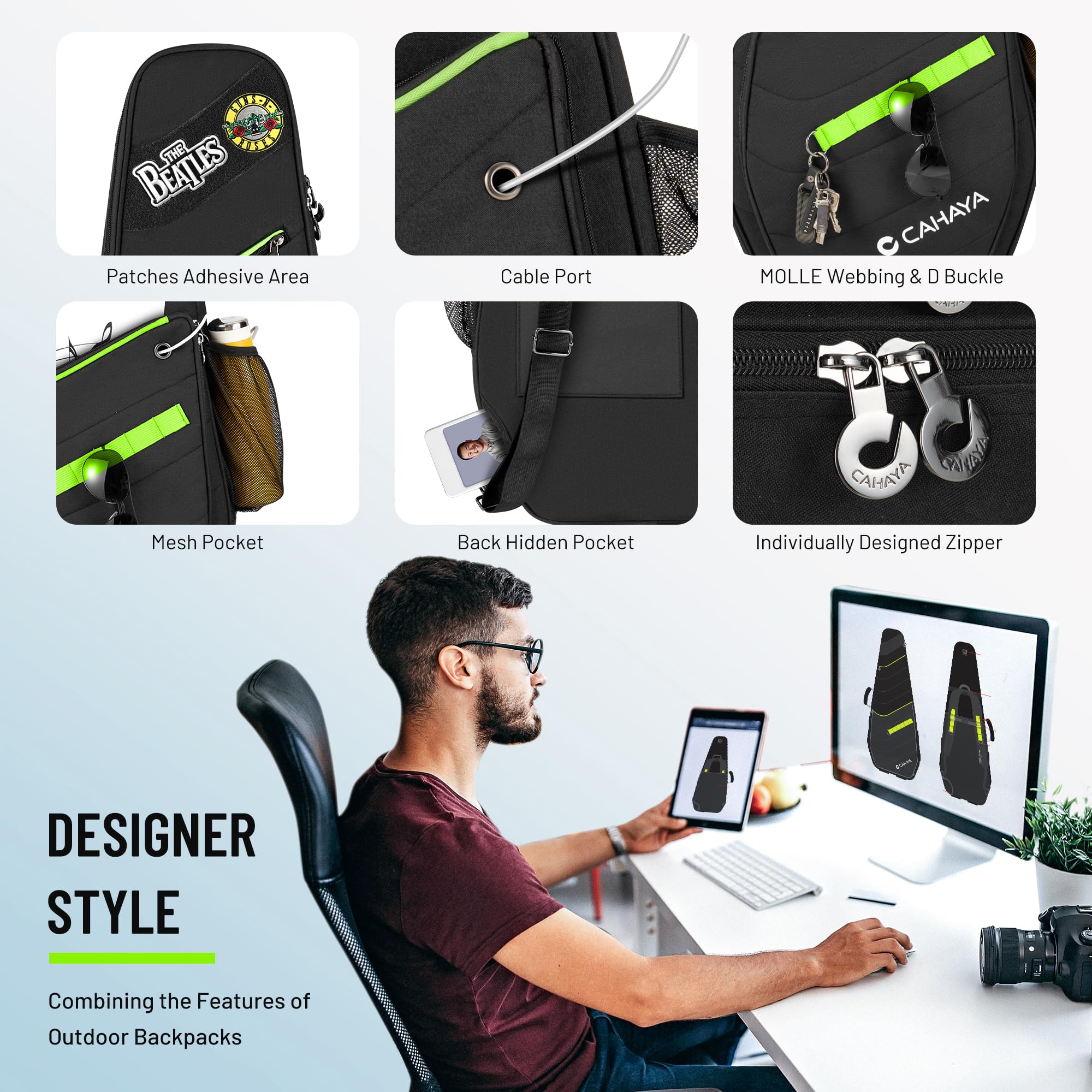 CAHAYA Custodia Imbottita per Chitarra Elettrica: Softshell, Adatta per chitarre ST/LP/TELE, spessore di 12 mm, con tasche anteriori, posteriori e laterali, design alla moda ispirato all'outdoor