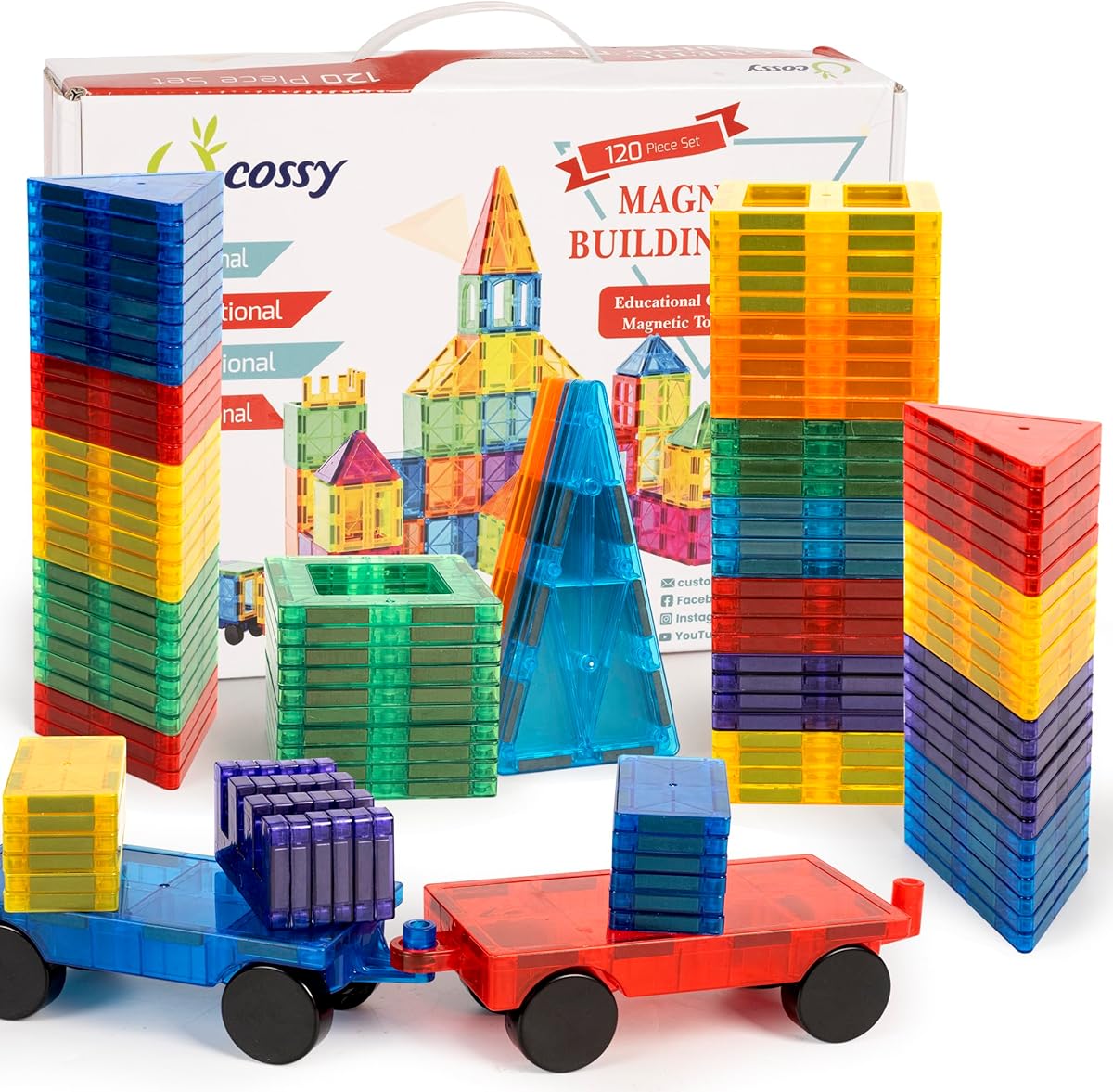 cossy 120Pcs Magnetic Tiles Magnetic 3D Building Blocks Set Educational Construction Toys for 3 4 5 6 7 8 Year Old Boy and Girl with Stronger Magnets, Educational Toys, Recreational, Conventional