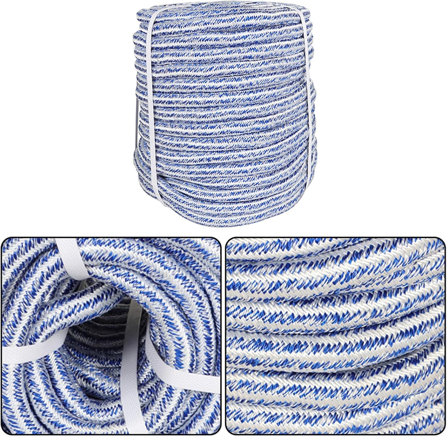 3/4 Inch x 150 FT 24 Strand Braided Rope Blue and White 20000 LB Tensile Strength Planting Trees Camping Swings