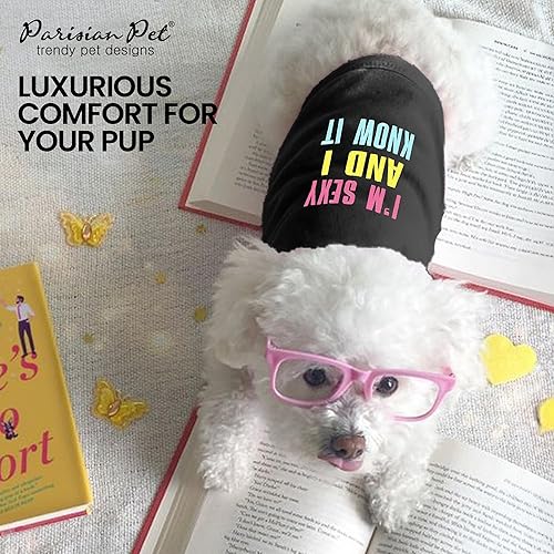 Miniatura 5 de Parisian Pet - Camiseta bordada para perros y gatos, con texto en inglés Sexy and I Know It, XS