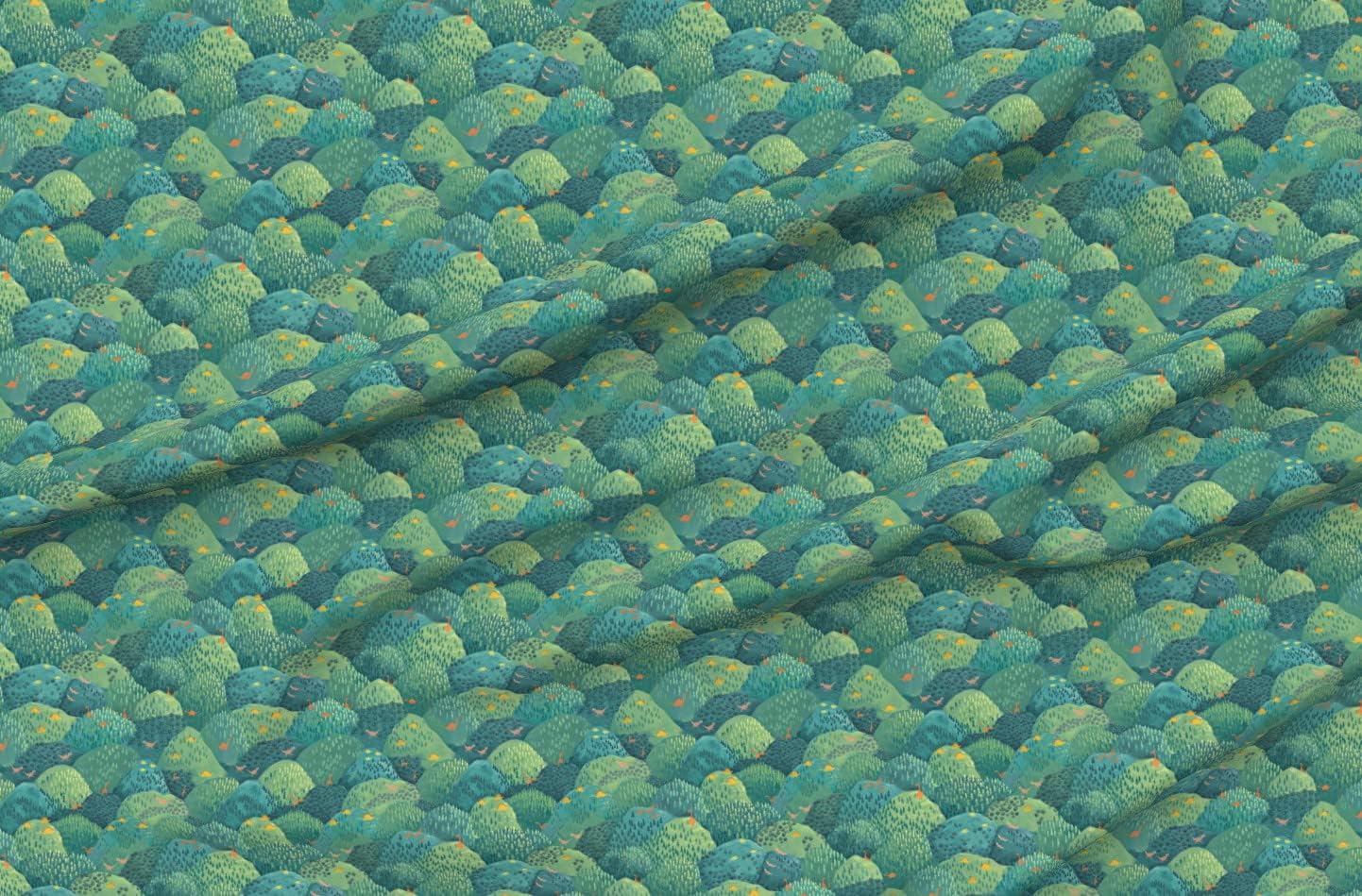 Spoonflower Fabric - Dinosaur Boy Girl Earth Paleontology Green Orange Blue Animals Volcano Printed on Petal Signature Cotton Fabric by the Yard - Sewing Quilting Apparel Crafts Decor
