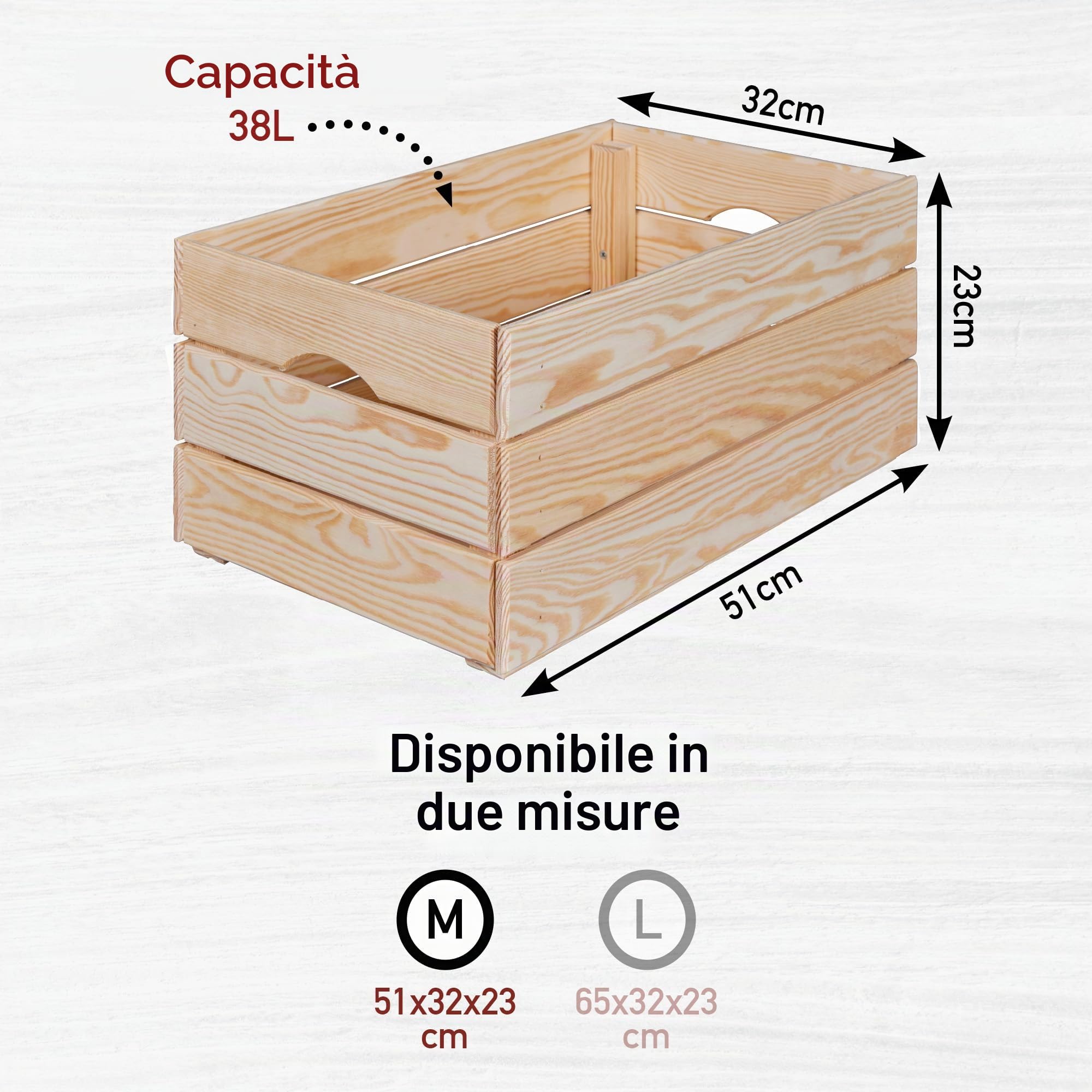 Inter Link - Scatola in legno impilabile – Contenitore massiccio per frutta, verdura, vino, giardino, bagno, sala giochi – Salvaspazio pratico – 51 x 31,5 x 23 cm Valloni M