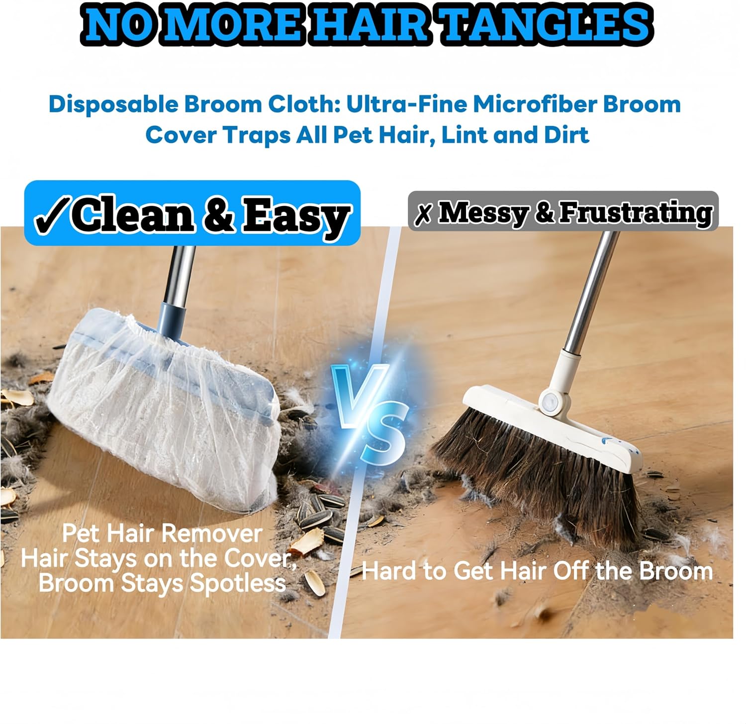 100 Pcs Disposable Broom Covers, Non-Woven Sweeper Sheets for Pet Hair Removal, Effectively Traps Dust, Lint & Hair for Floor & Carpet Cleaning, Universal Fit for Most Brooms