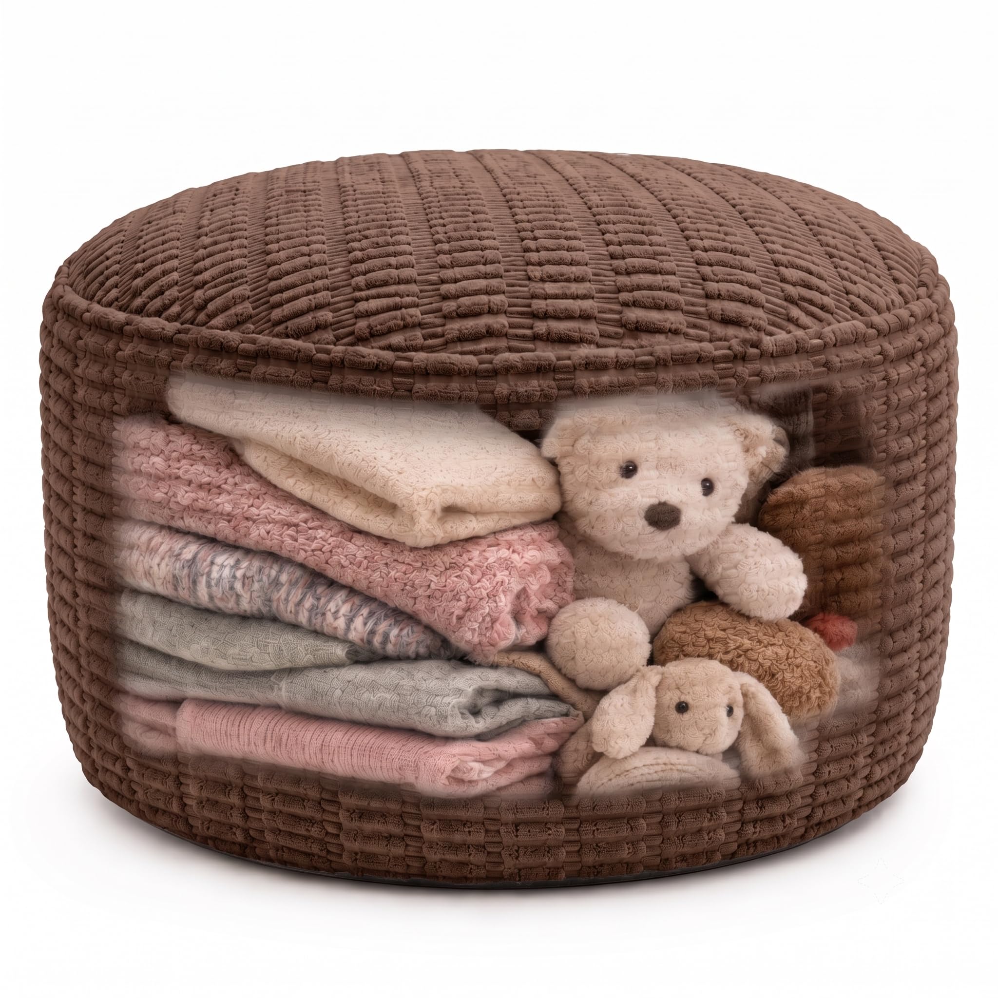 Pouf Ottoman Cover Only, Chocolate Brown, 28"x14", Large Storage Cover