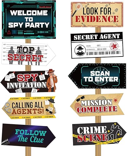 20 piezas de agente secreto secreto espía decoración de fiesta de cumpleaños decoración de fiesta temática de detective letrero direccional para