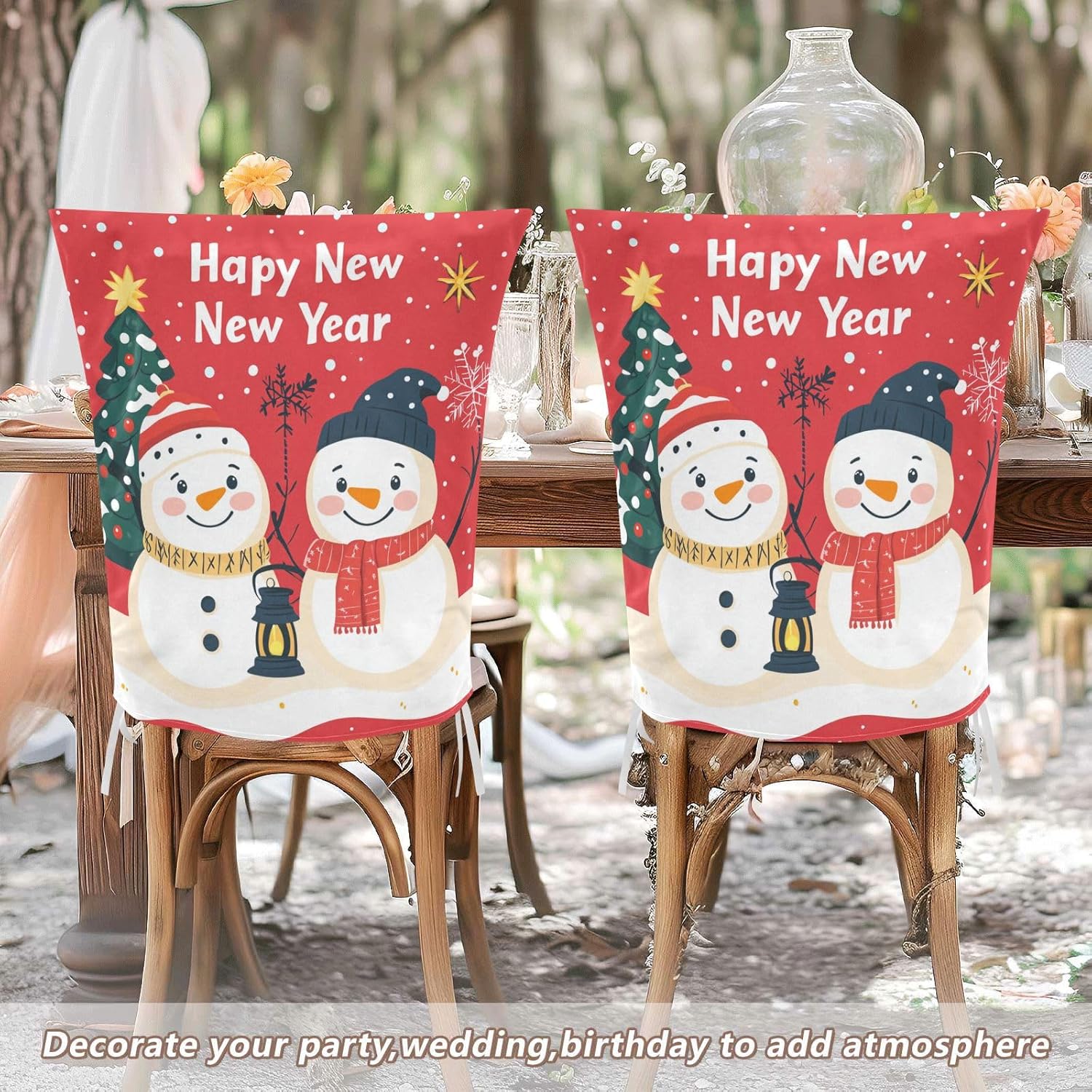 MNSRUU Christmas Chair Back Cover for Dining Room,Snowman Chair Slipcovers Set of 6,Snowman Chair Cover for Kitchen Hotel Holiday Party Decor,28
