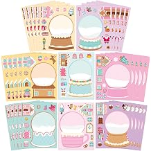 CY2SIDE Christmas Snow Globe House Stickers - 40PCS Pink Gingerbread House Make a Face Sticker Sheets for School Reward, DIY Crystal Ball Sticker Xmas Winter Party Supplies for Home Fun Project