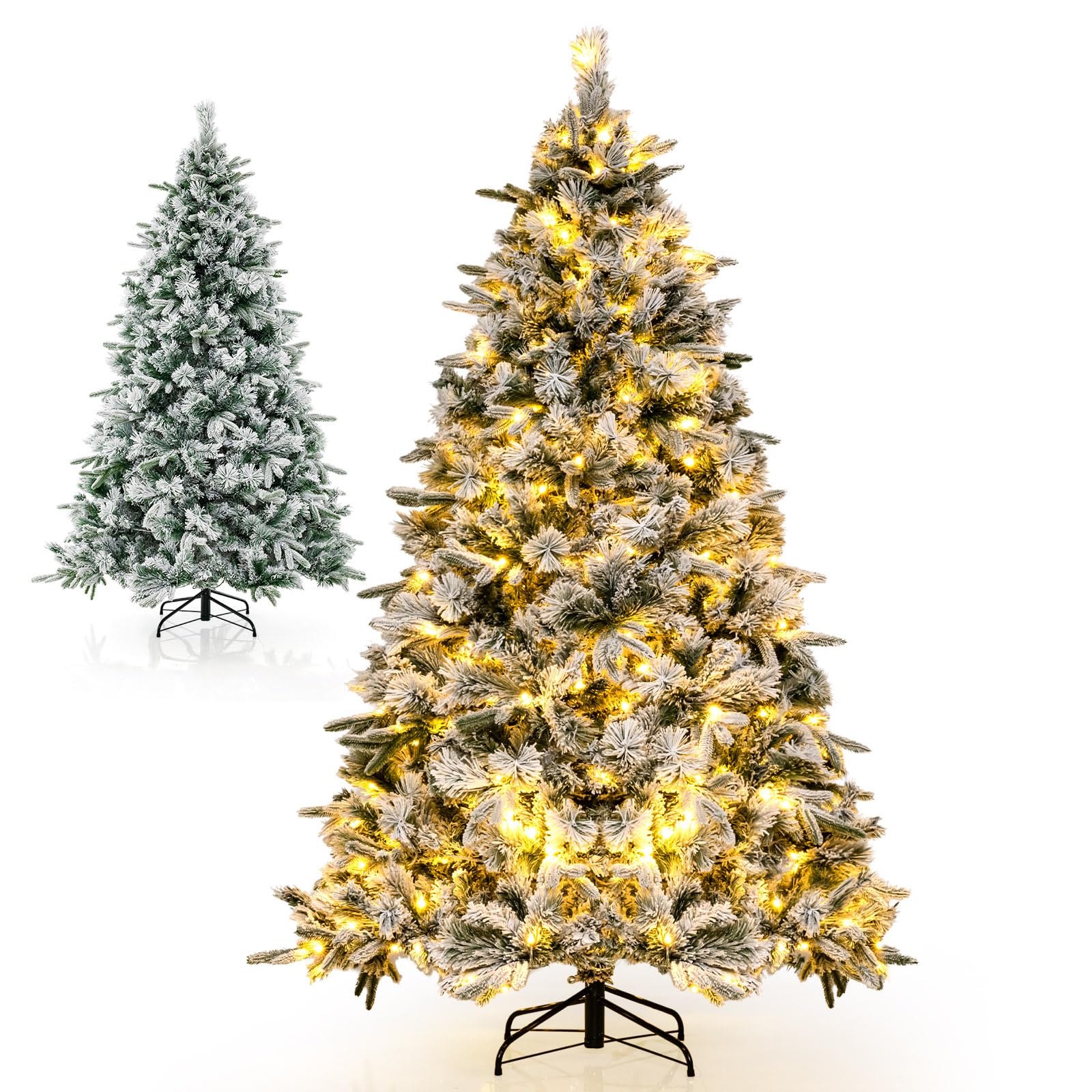 LIFEZEAL Árbol de Navidad Nevado de 215 cm con Luces LED Incorporadas, Árbol Artificial con 1096 Ramas Muy Frondosas, Nieve, Pop Up, Se Abre Solo, Ignífugo, Decoraciones, Interior, Exterior