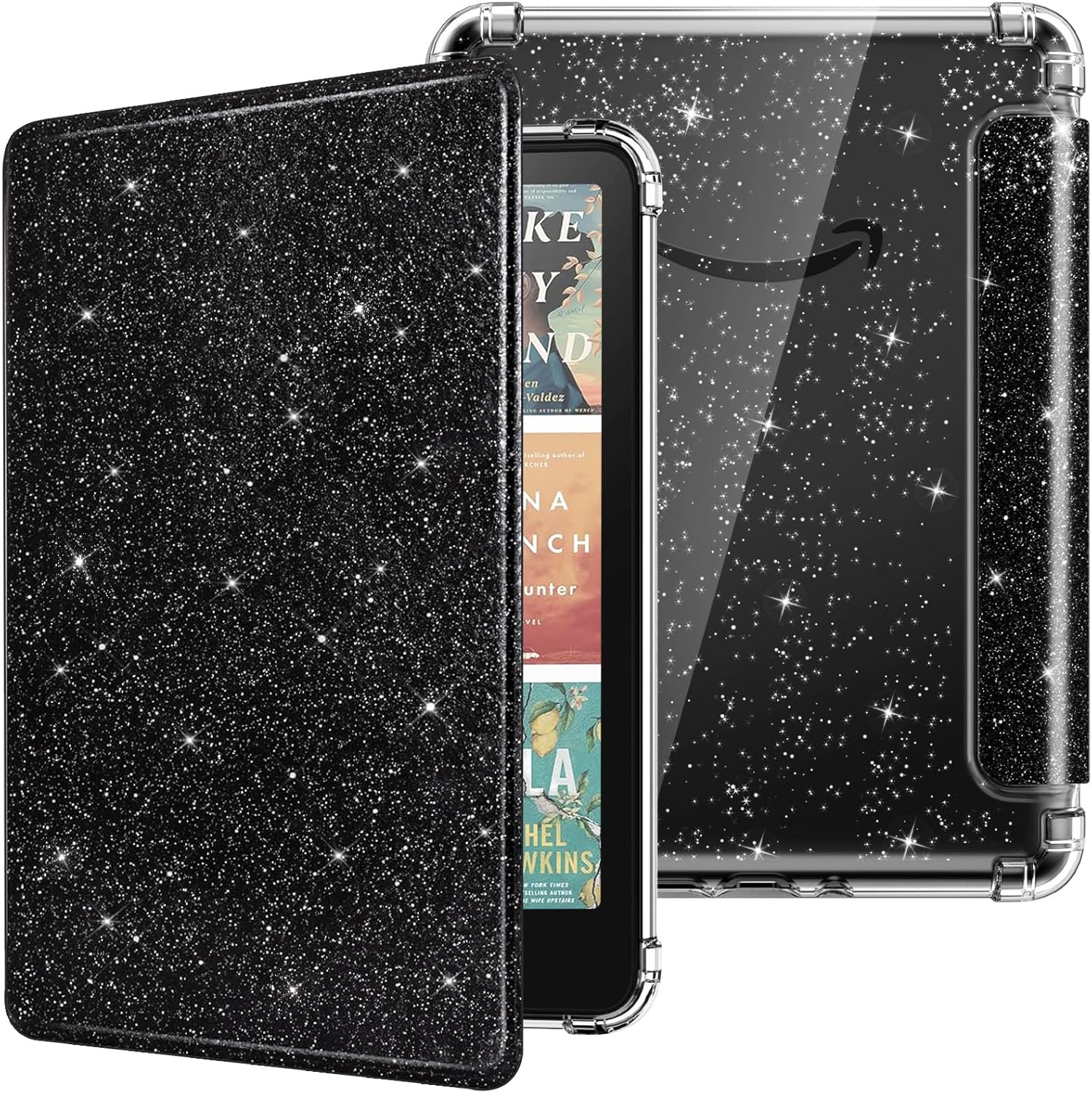 MoKo Case for All-New 7" Kindle Paperwhite 2024 12th Gen&Kindle Colorsoft Signature Edition 2024,Ultra Clear Soft Flexible Glitter TPU Back Cover Light Shell with Auto Wake/Sleep, Balck & Glitter