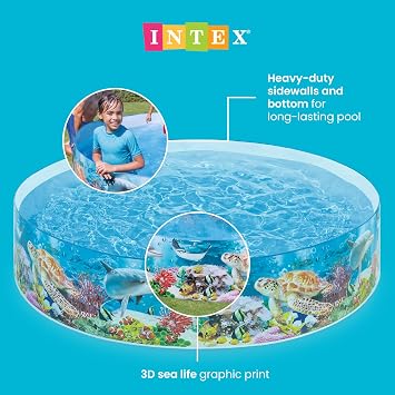 Intex Deep Sea Blue 8 Feet x 18 Inch SnapSet Instant Round Plastic Above Ground Swimming Kiddie Pool for Ages 3 Years and Up, Blue