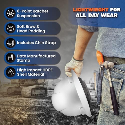 Miniatura 3 de ACERPAL - Casco duro para trabajos de construcción aprobado por la OSHA, de ala completa, aprobado como seguro para el trabajo, con diseño de fibra