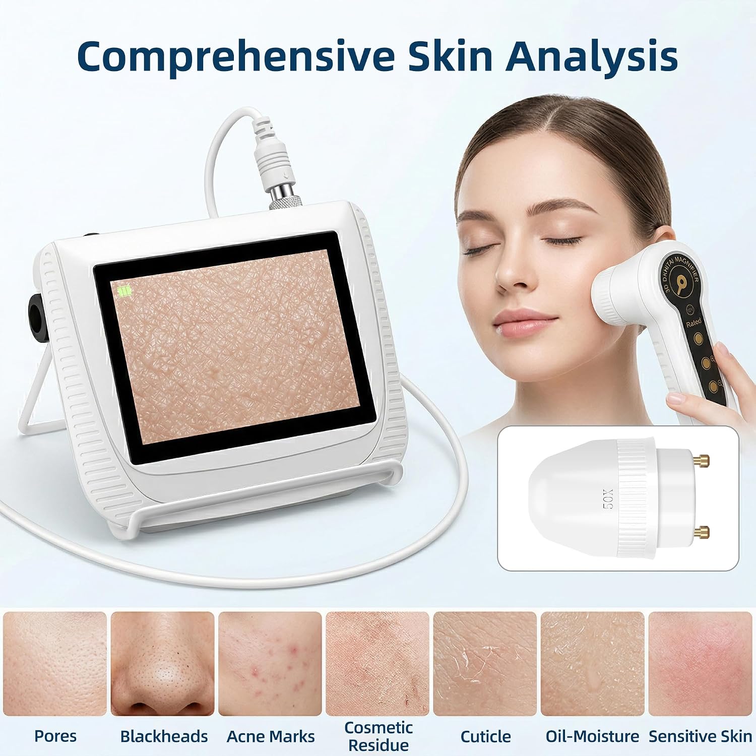 Skin Hair Analyzer, 5 Inch Rechargeable Scalp Camera with 50x/200x Lenses, Scalp & Skin Analysis Machine Profesional for Homes, Salons and Beauty Parlors.