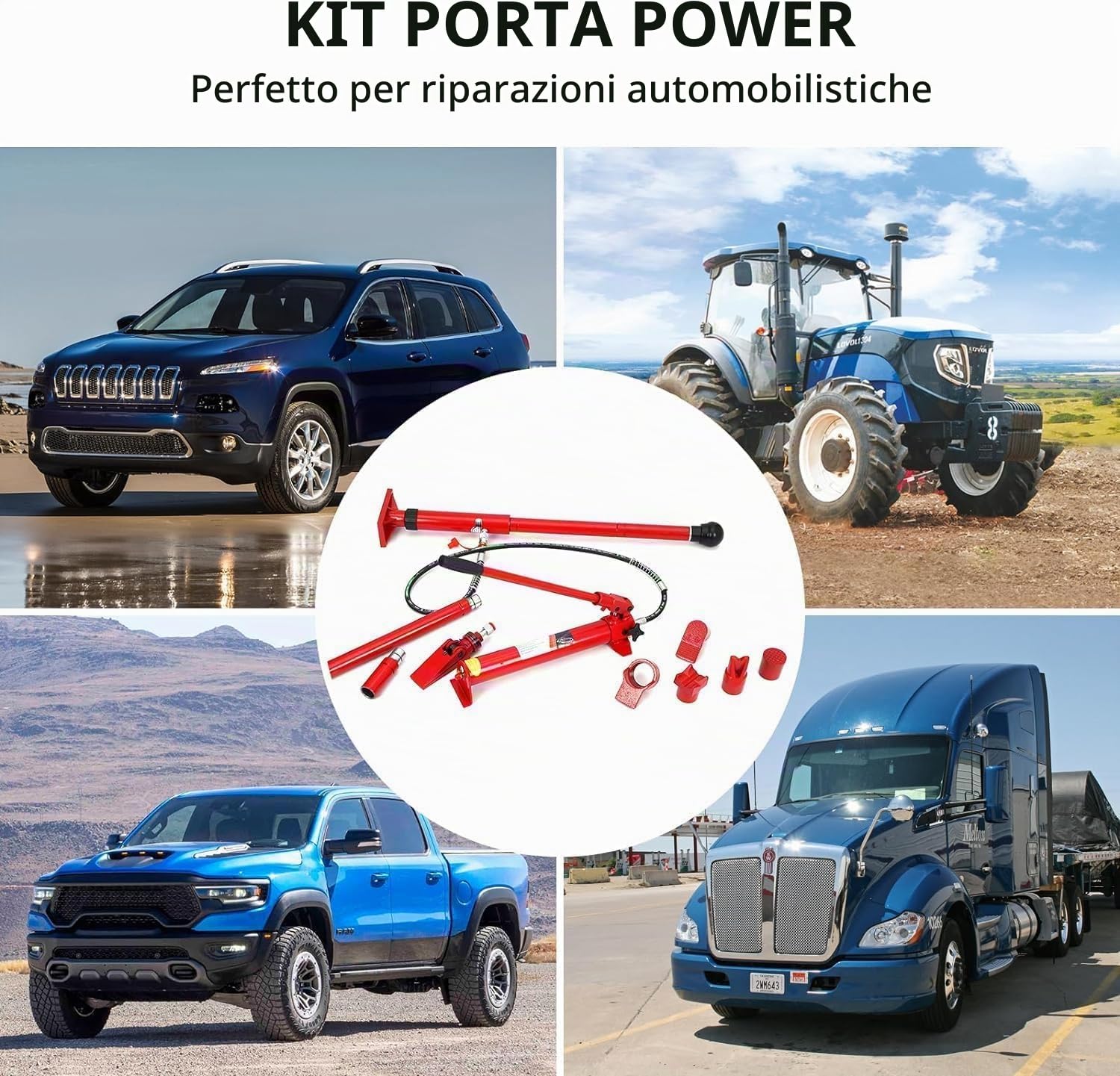 Kit Pressa Martinetto idraulico per Carrozzerie Portata 10Ton Riparazione Telaio Sollevatore Idraulico Pompa per Riparazione Auto Kit di Riparazione Carrozzeria