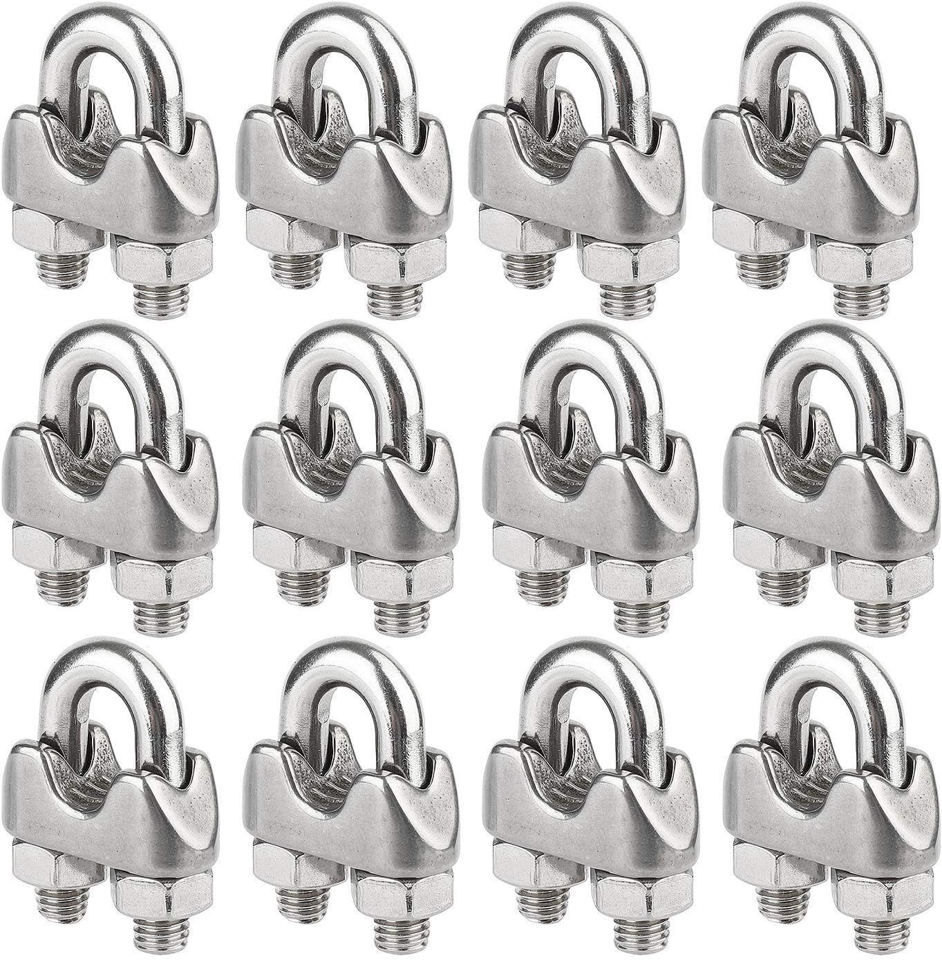 Wire Rope Clip Cable Clamp 304 Stainless Steel U Bolt Saddle Fastener M3 for Ø 3mm (1/8") Wire Rope Cable, Pack of 12, by Hyber&Cara