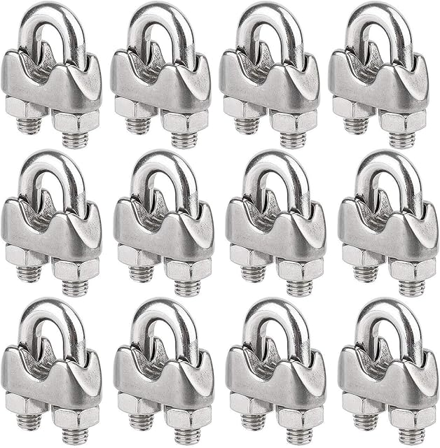 Wire Rope Clip Cable Clamp 304 Stainless Steel U Bolt Saddle Fastener M3 for Ø 3mm (1/8") Wire Rope Cable, Pack of 12, by Hyber&Cara