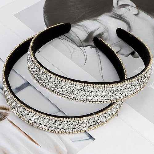 Vista 31 de YISSION 2 diademas para mujer, diadema de diamantes de imitación, diadema de perlas de cristal con brillantina, diademas de moda para niñas, Plateado