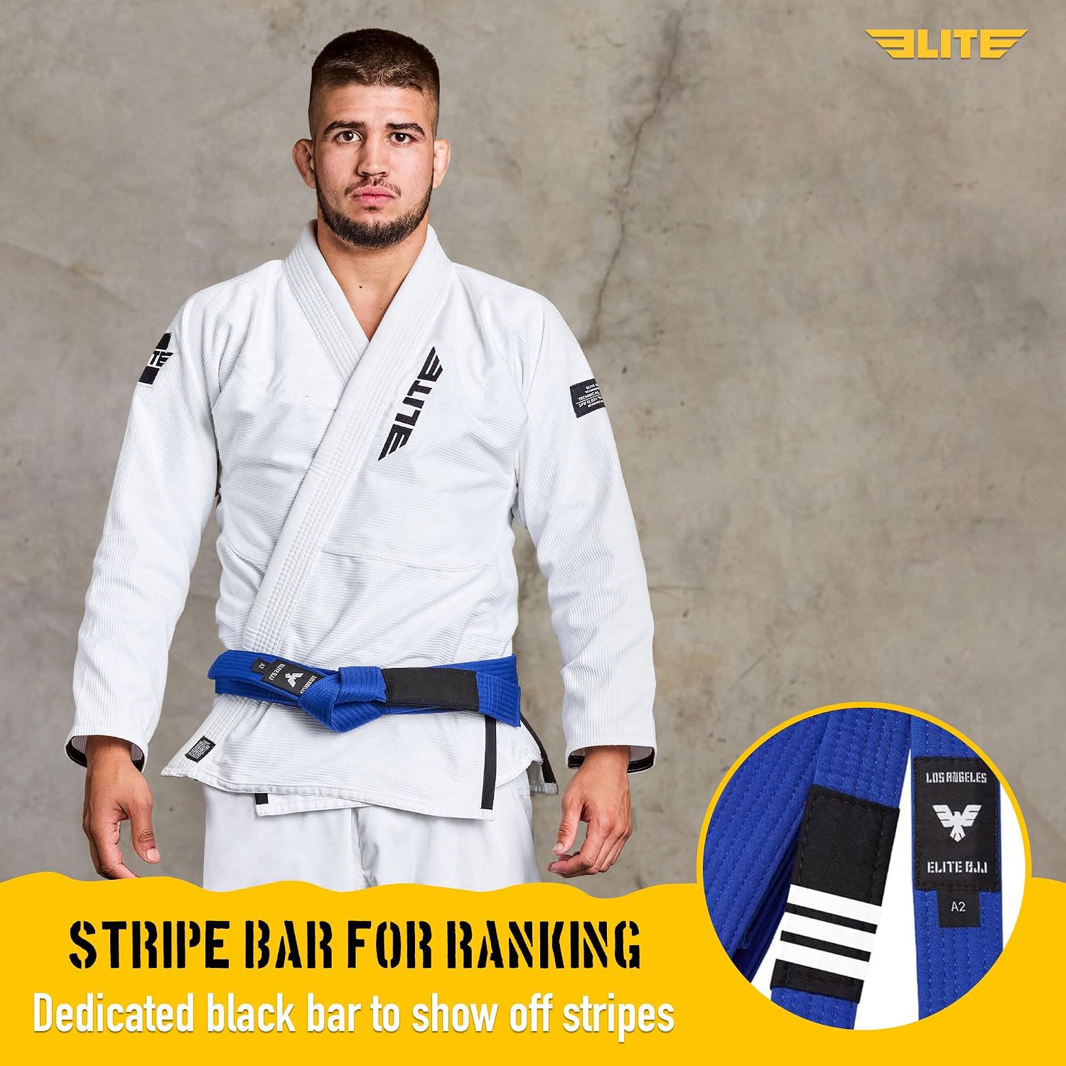 Elite Sports Adults Brazilian Jiu Jitsu Belts for Men & Women,Cotton IBJJF Approved BJJ Belts with Ranking Stripes Sleeve Bar image 3