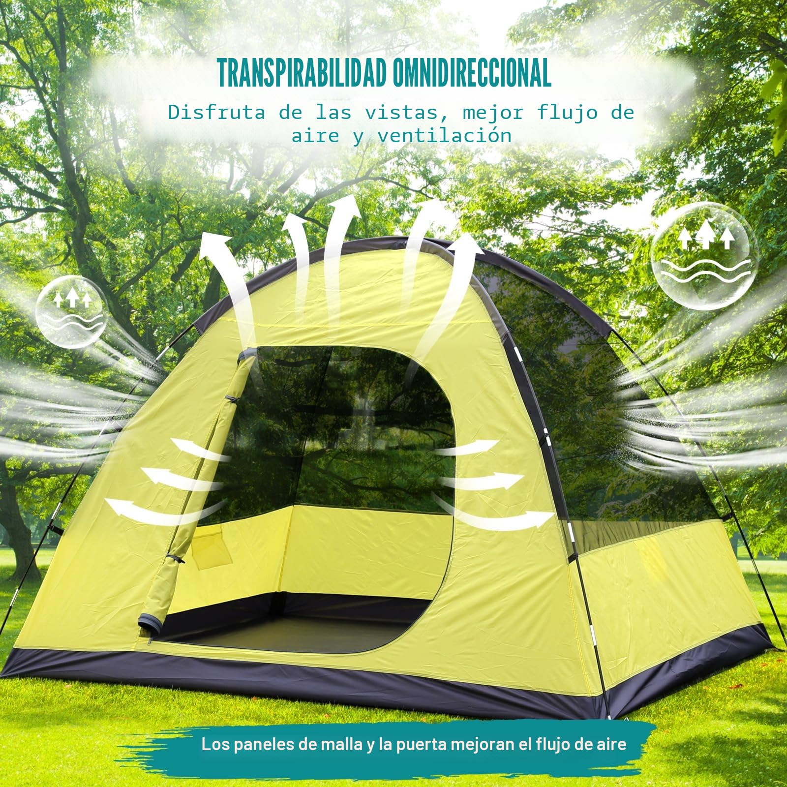 Chihee Tienda de campaña 3 Personas Doble Capa Carpas Cúpula Gran Capacidad 4 Estaciones Viajar Playa Mochilero Refugio al Aire Libre Tienda Impermeable a Prueba de Viento con Rainfly