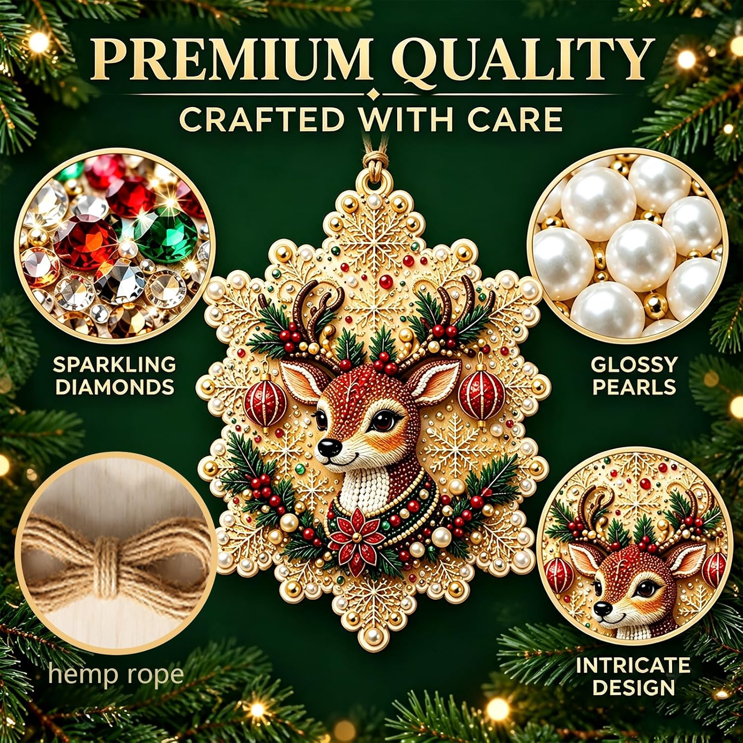 DIY Diamond Pearl Art Christmas Kit for Adults – 6 Pcs Snowflake Hanging Craft, 3D Rhinestone Mosaic Painting Set for Holiday Tree Window Home Decoration & Gifting