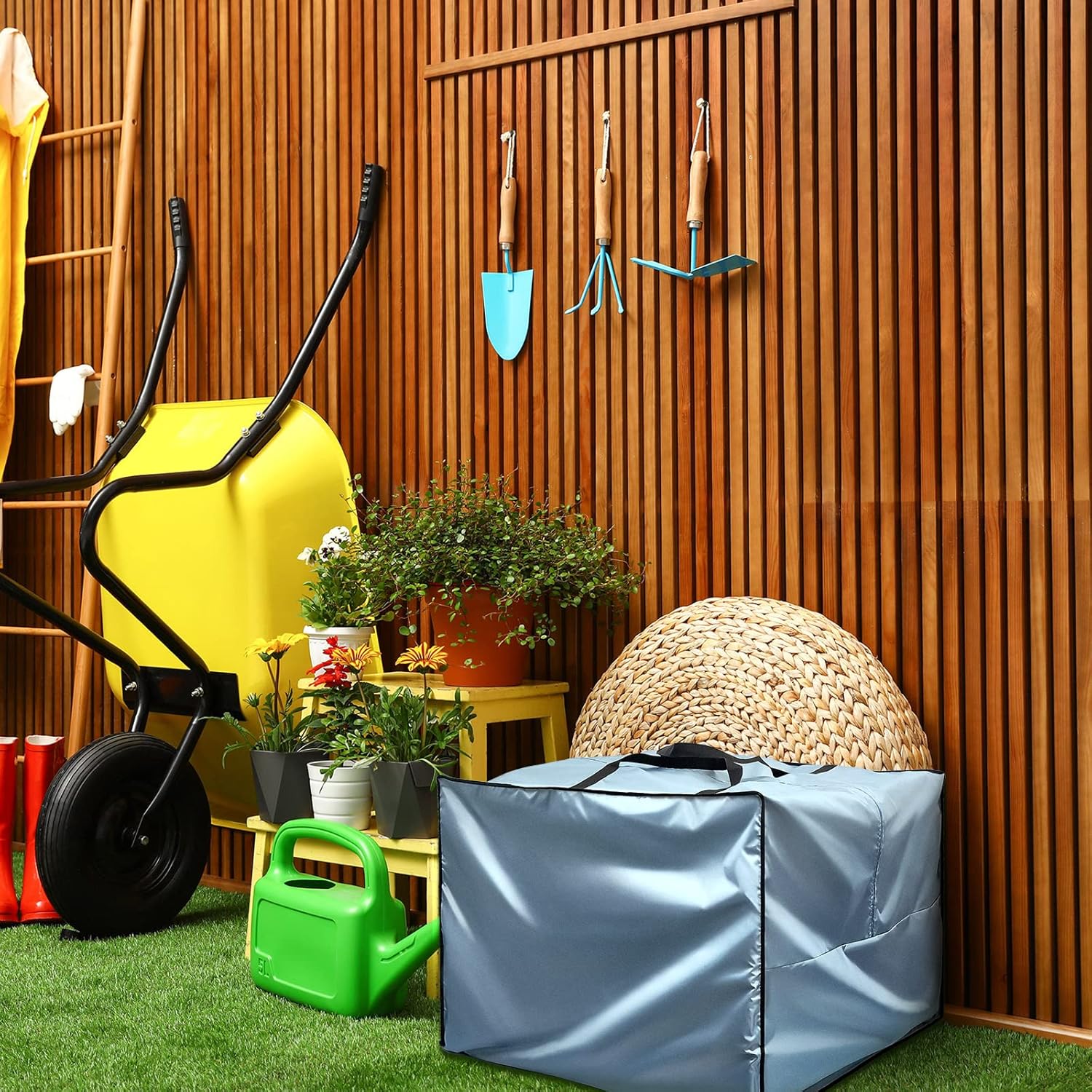 Patelai 2 Pcs Outdoor Patio Cushion Storage Bags, 32 x 32 x 24'' 105 Gallon Moving Bags with Zipper Handles Waterproof Oxford for Christmas Tree Picnic Patio Furniture Pillow Storage (Gray)