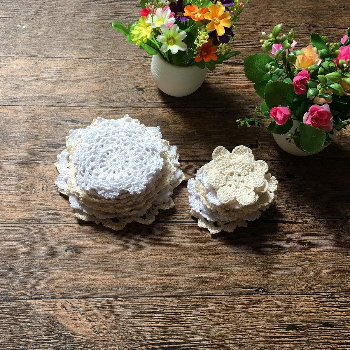 Black Friday Clearance MINDPLUS Set of 36 Small Hand Crochet Doilies Mini Cotton Crocheted Lace Doilies for Crafts ,3-6 Inches White Beige