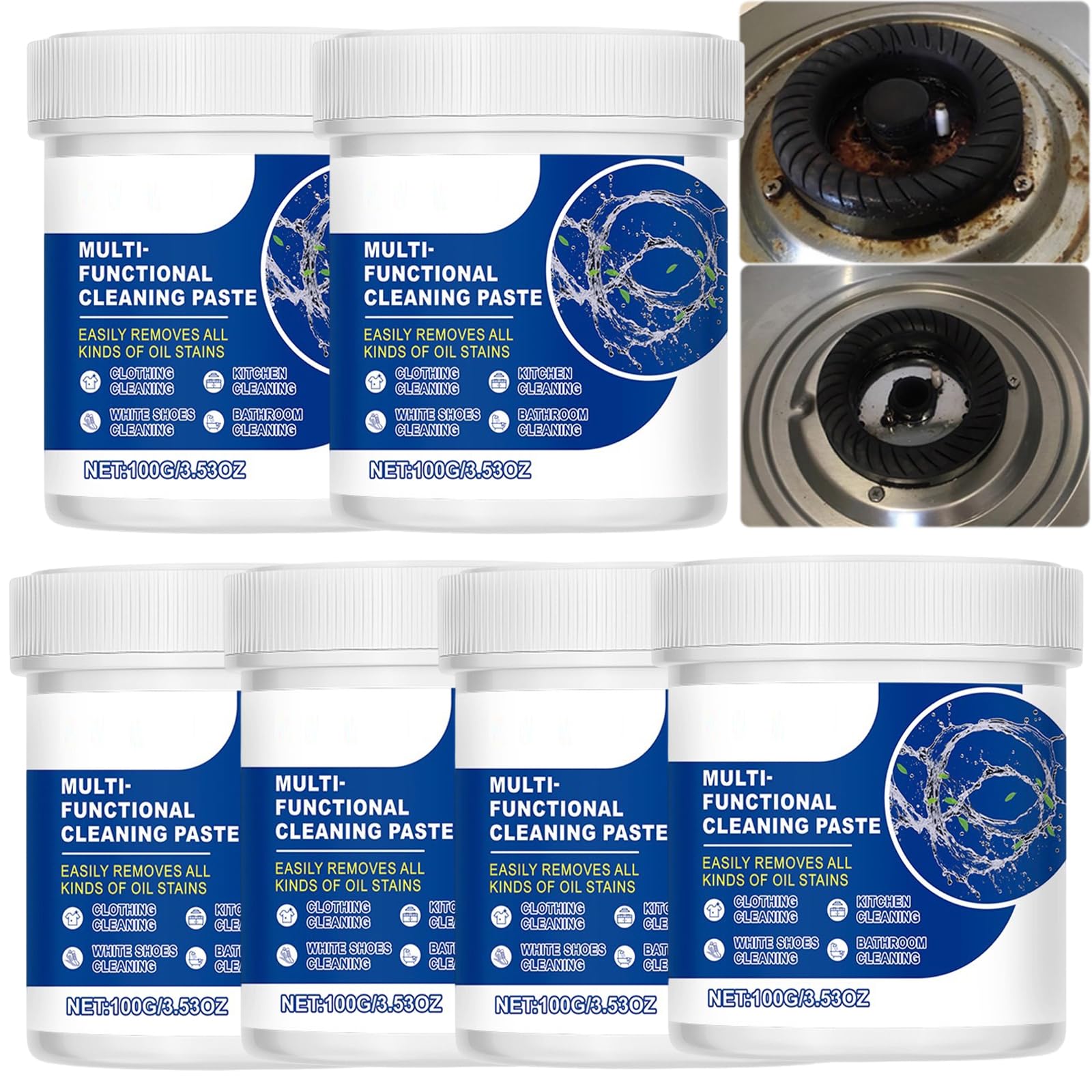 Multifunktionale Edelstahl-Reinigungspaste, Mehrzweck-Fleckenentferner; Konzentrierte Reinigungspaste, Edelstahl-Reiniger & Politur für Geräte, Töpfe, Pfannen, Spülen, Fettentferner (6PCS)