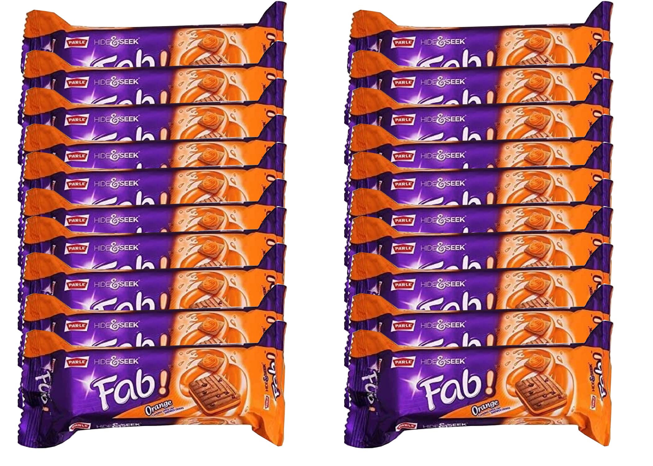 Parle Hide & Seek Orange Fab Biscuits 112g (Pack of 20) – Crispy & Crunchy Tea Time Sandwich Biscuit Bars - Orange Cream Filled Biscuits for Snacks - Delicious Cracker Cookies for Kids