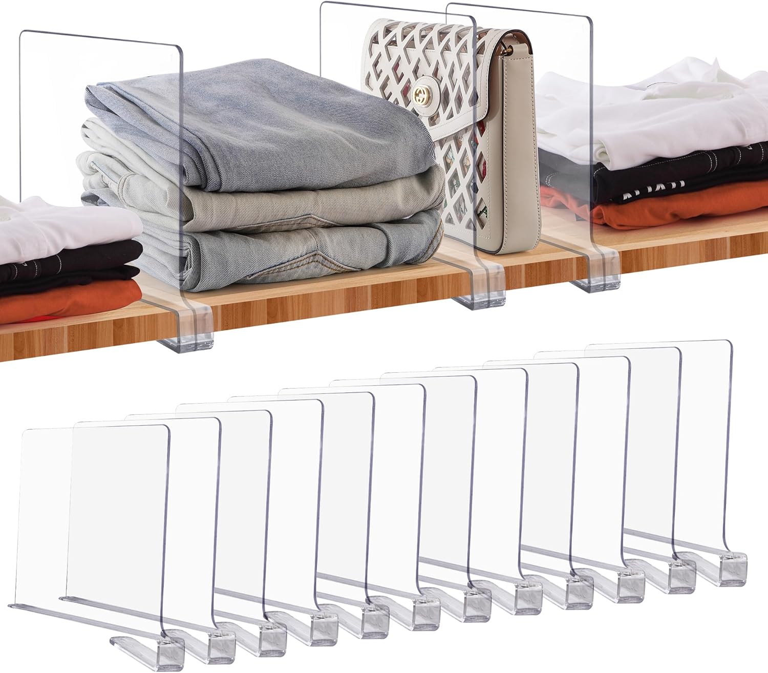 JOY DECOR 12 Pack Acrylic Clear Shelf Dividers for Closets