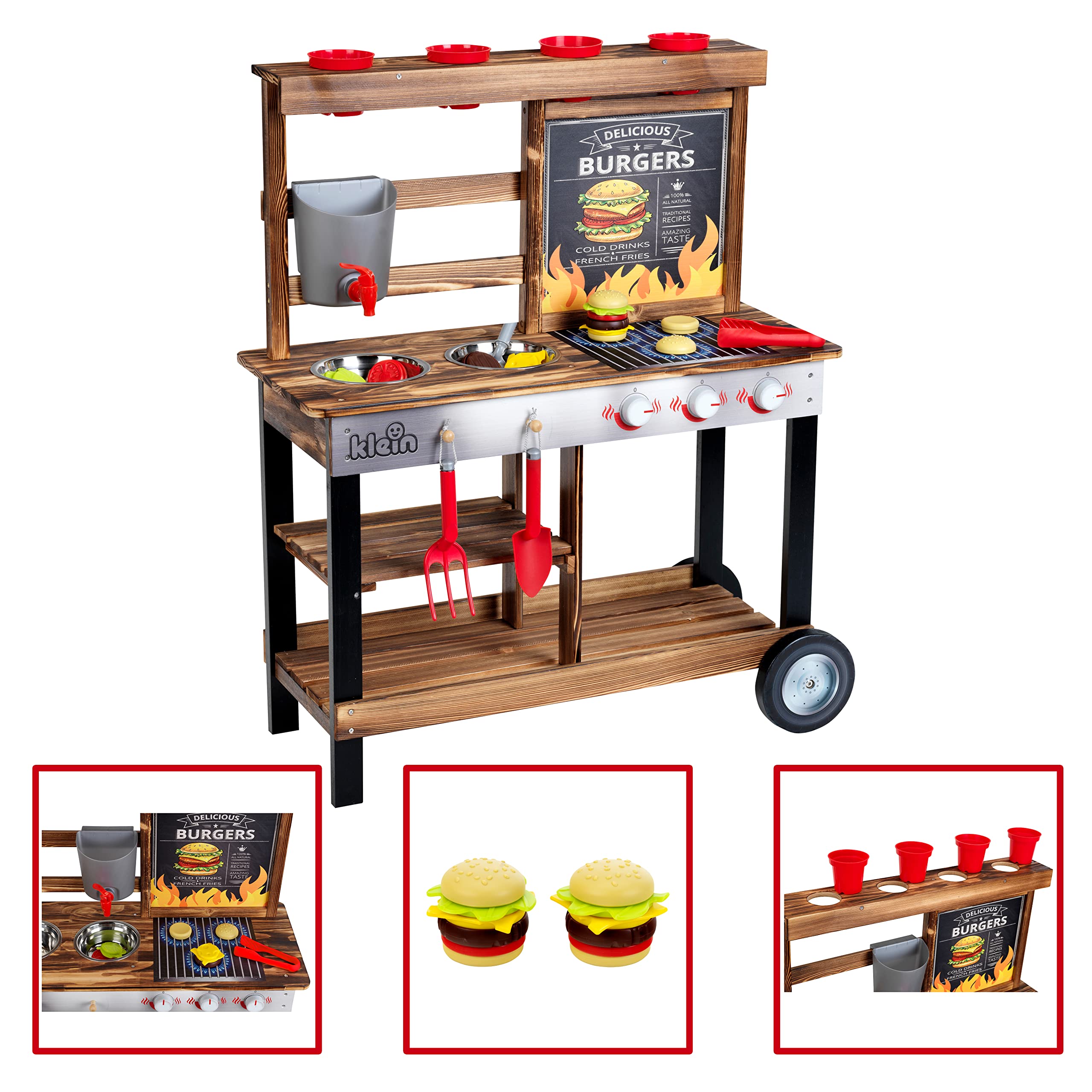 Theo Klein 2368 Beach Picnic - BBQ Country Summer Kitchen I Wooden mud kitchen with barbecue & plant station I Incl. accessories I Toy for children from 3 years