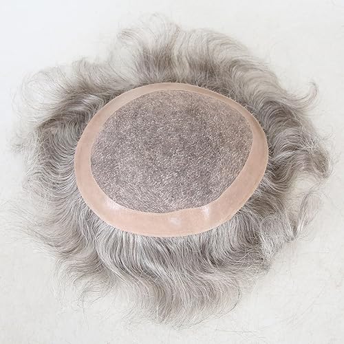 Miniatura 4 de ZigZag - Tupé gris para hombre, 7 x 9 pulgadas, mezcla #5 80% cabello humano gris con red de monofilamento y base de poliuretano