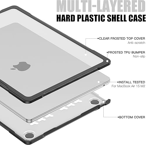 Miniatura 4 de Batianda Funda de protección definitiva para M3 MacBook Air de 15 pulgadas 2024 A3114 2023 modelo M2 A2941, bordes de fibra de carbono mate, a