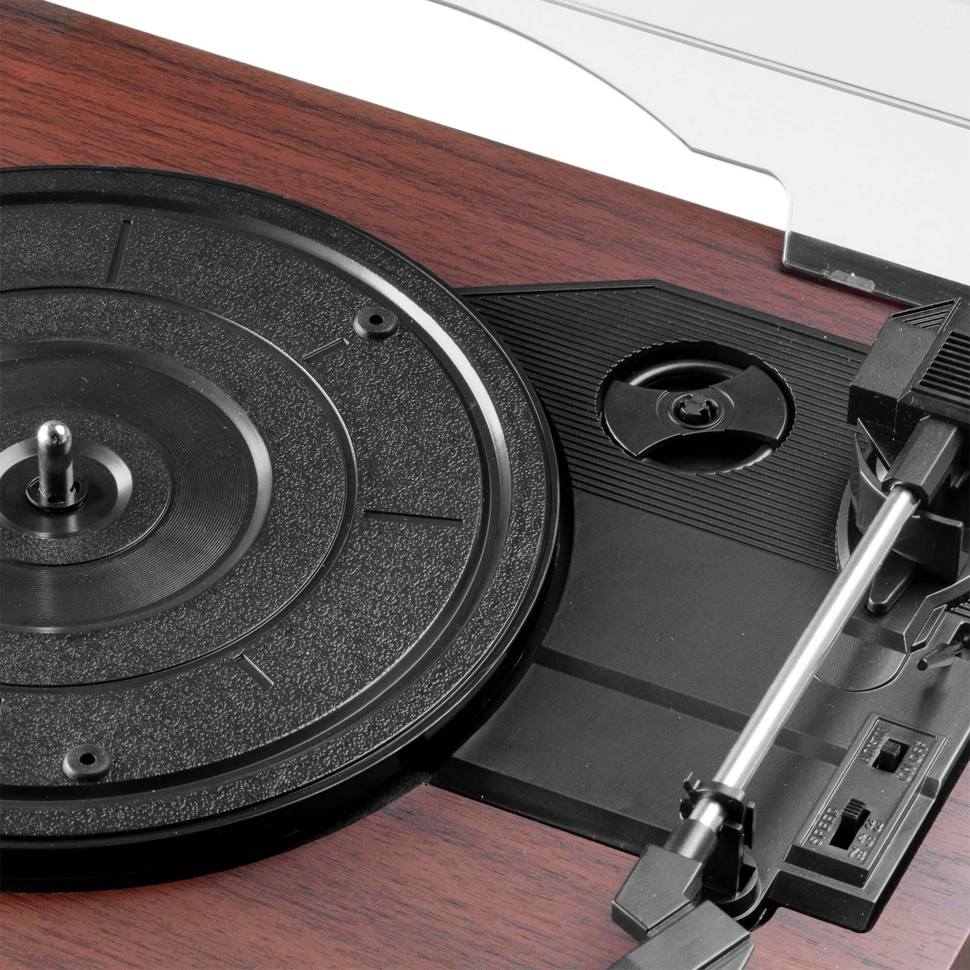 Audizio Reno - Platine Vinyle rétro avec Enceintes intégrées - Lecture 33/45/78 Tours - Design Vintage - Couleur Bois