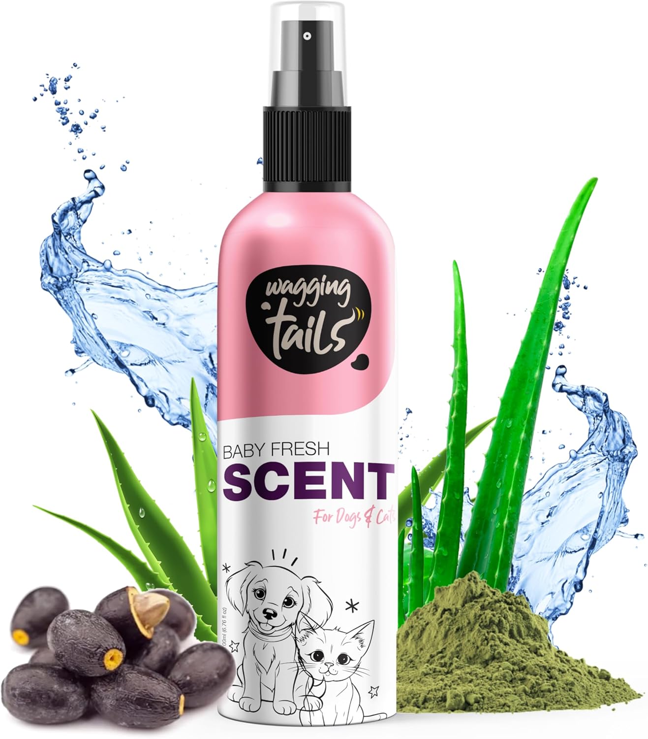 Wagging Tails 5-in-1 Baby Fresh Scent for Dogs & Cats, 6.7 fl oz (Pack of 2) | Alcohol-Free Pet Spray | Sensitive Skin Friendly & Deep Moisture Formula | Long-Lasting Scent, Non-Toxic | For All Breeds