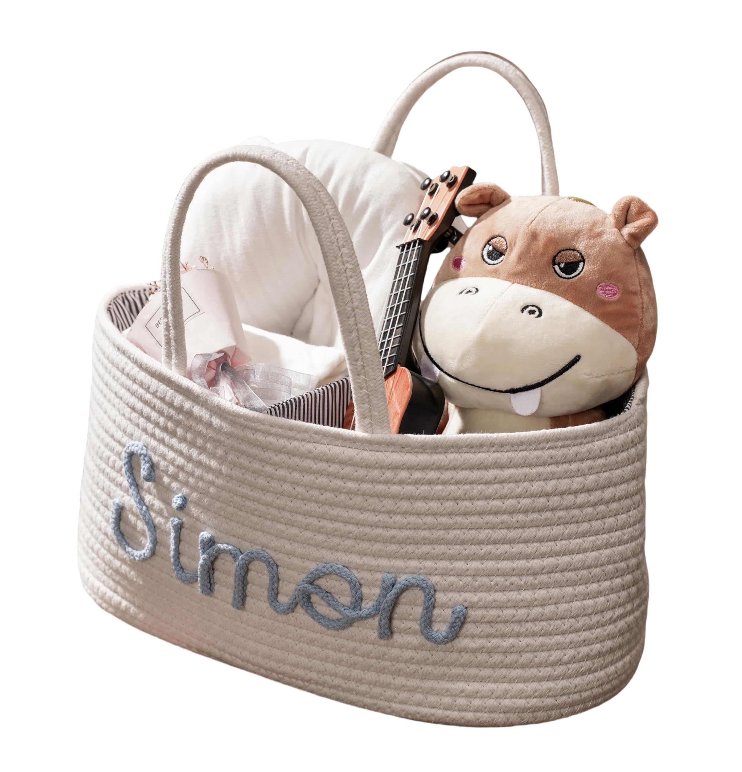 JUPPE Personalized Baby Show Gift Basket with Name, Custom Diaper Bottles Cotton Rope Storage Organizer Baby Shower Basket Nursery Decor Newborn Gifts