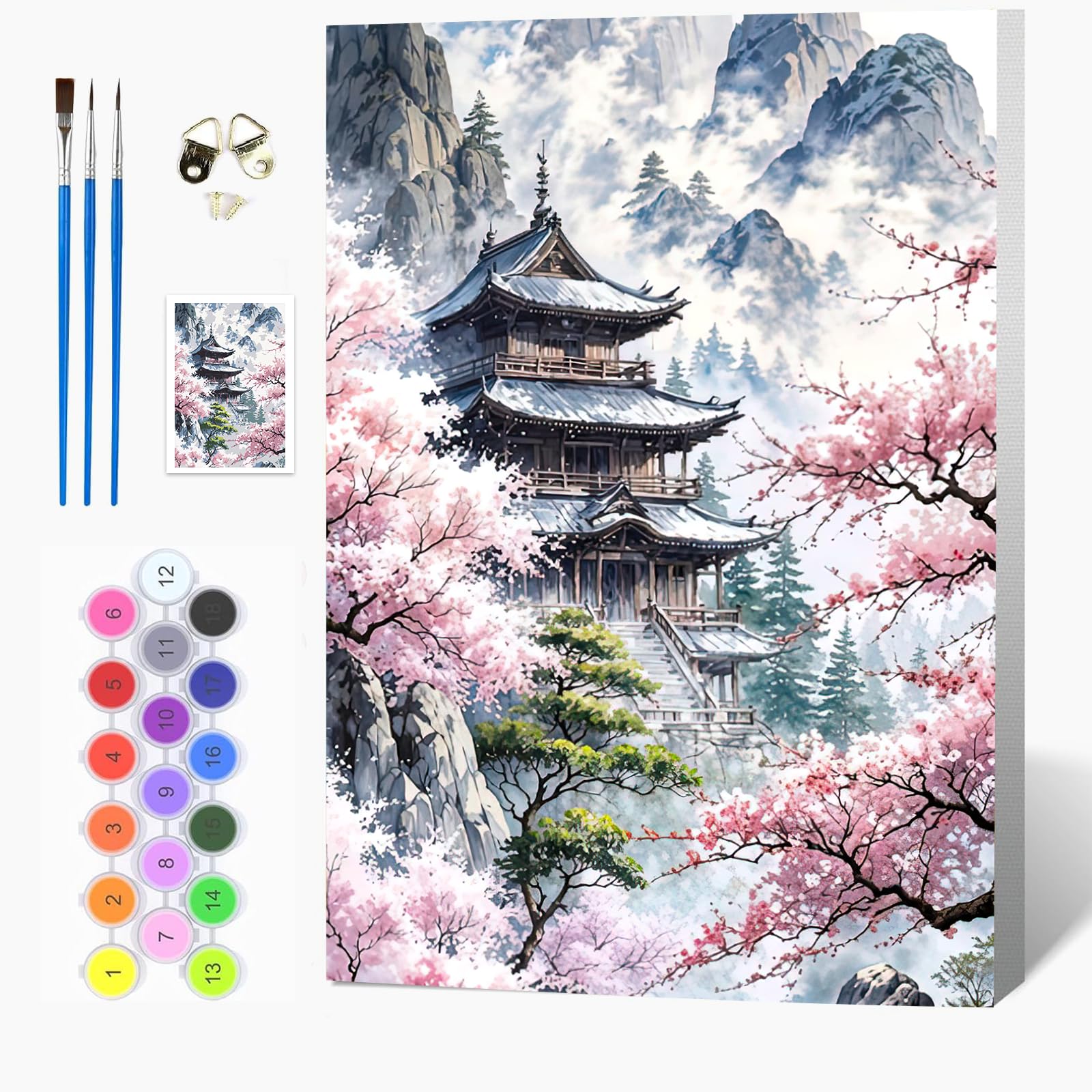 Auremi Flowers Temple Paint by Numbers Kits Kids Adults, Landscape Painting by Number Kits On Canvas,Framed DIY Color Oil Painting Acrylic Paints,Home Wall Decor 20x30cm