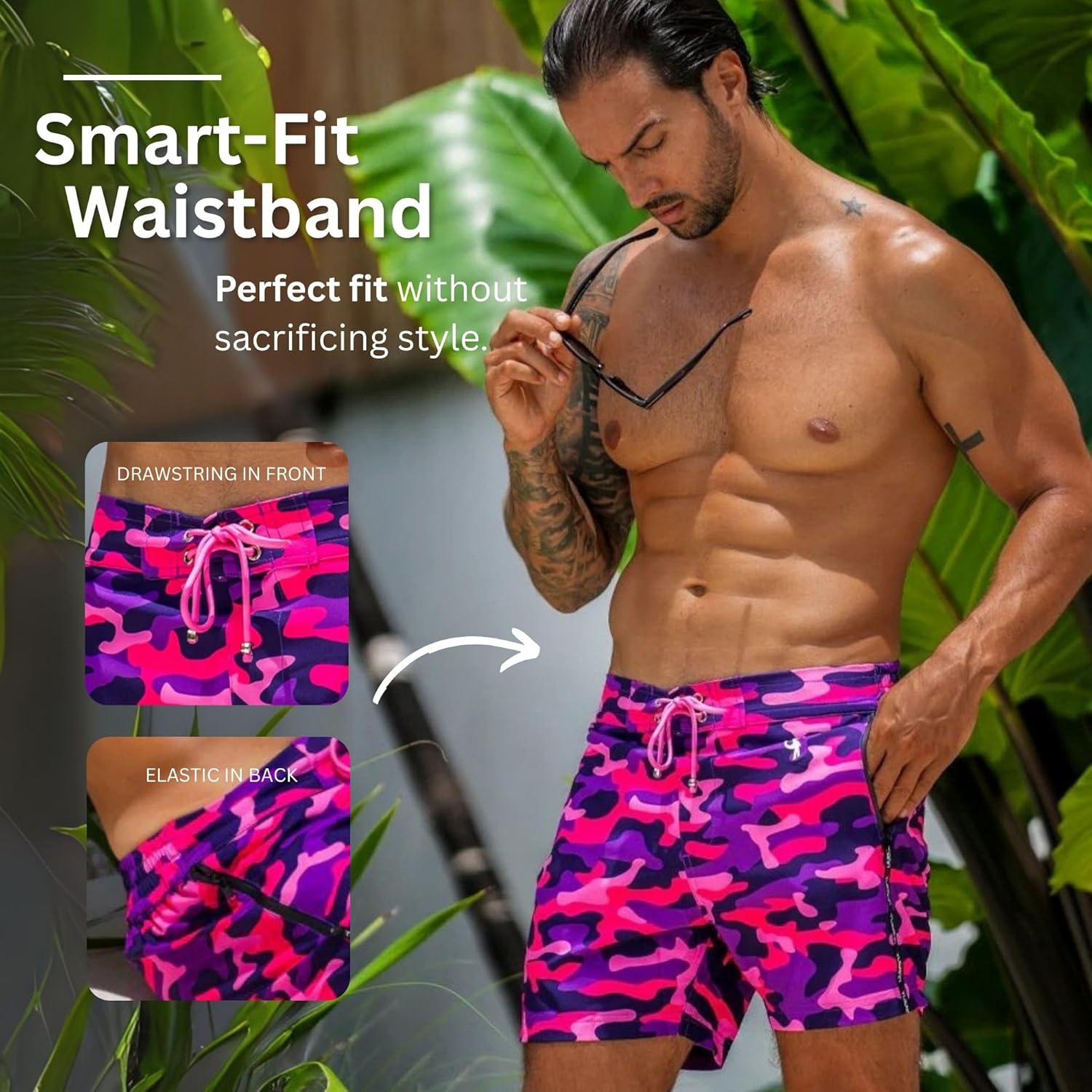 Tucann Men's Trunks 5" Compression Liner Quick Dry Zipper Pocket Chlorine Resistan 4 Way Stretch Printed Swim Shorts for Men