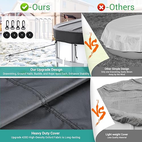 Miniatura 4 de Mrrihand Cubierta redonda para piscina, cubierta de piscina de invierno de 12 pies para piscinas sobre el suelo, cubierta de bañera de hidromasaje