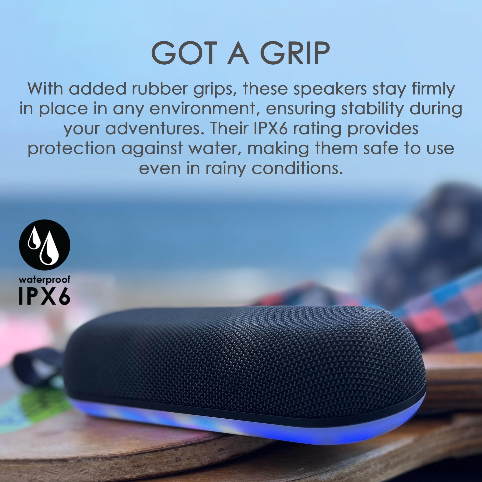 Boompods Halo Speaker Bluetooth Portatile - Cassa Bluetooth Impermeabile IPX6 con Luci LED, 12W di Potenza e 5 Ore di Autonomia, Altoparlanti Wireless per Feste, Doccia e Viaggi
