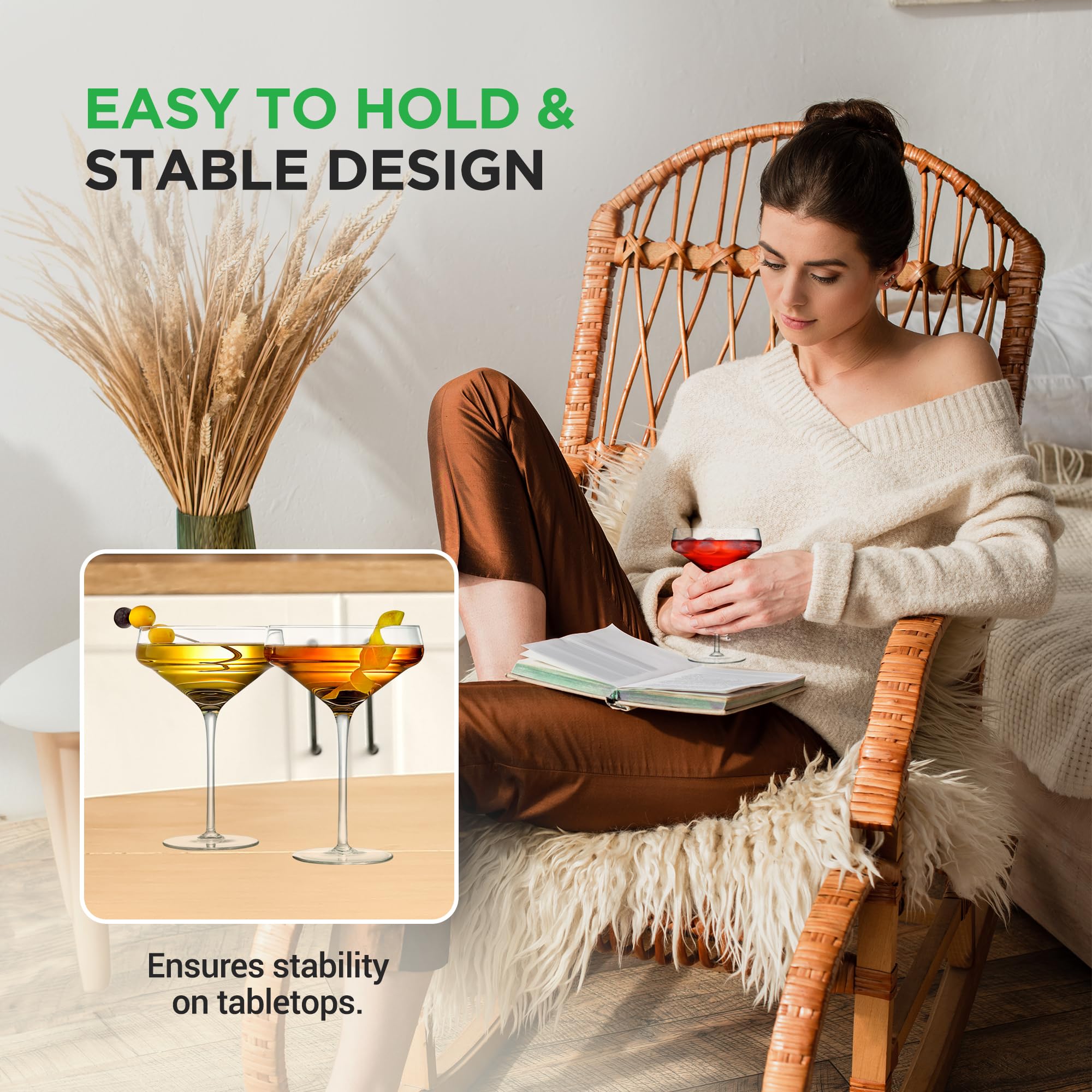 Sets aus kristallklarem Martini-Glas, ultraklar, elegantes, kristallklares Weinglas, Paar, spülmaschinenfest, ideal für Abendessen, Partys, Hochzeiten und elegante Anlässe, 12 cm maximaler Durchmesser