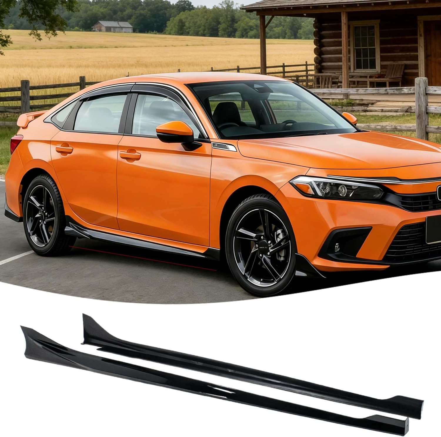 STSEV01 Side Skirts Rocker Extension Blades Panel Splitter Winglet Fit for Honda Civic Sedan Hatchback 2022-2026 Accessories, Modulo Style Air Dam Chin Body Kit Underbody Lip Exterior Glossy Black