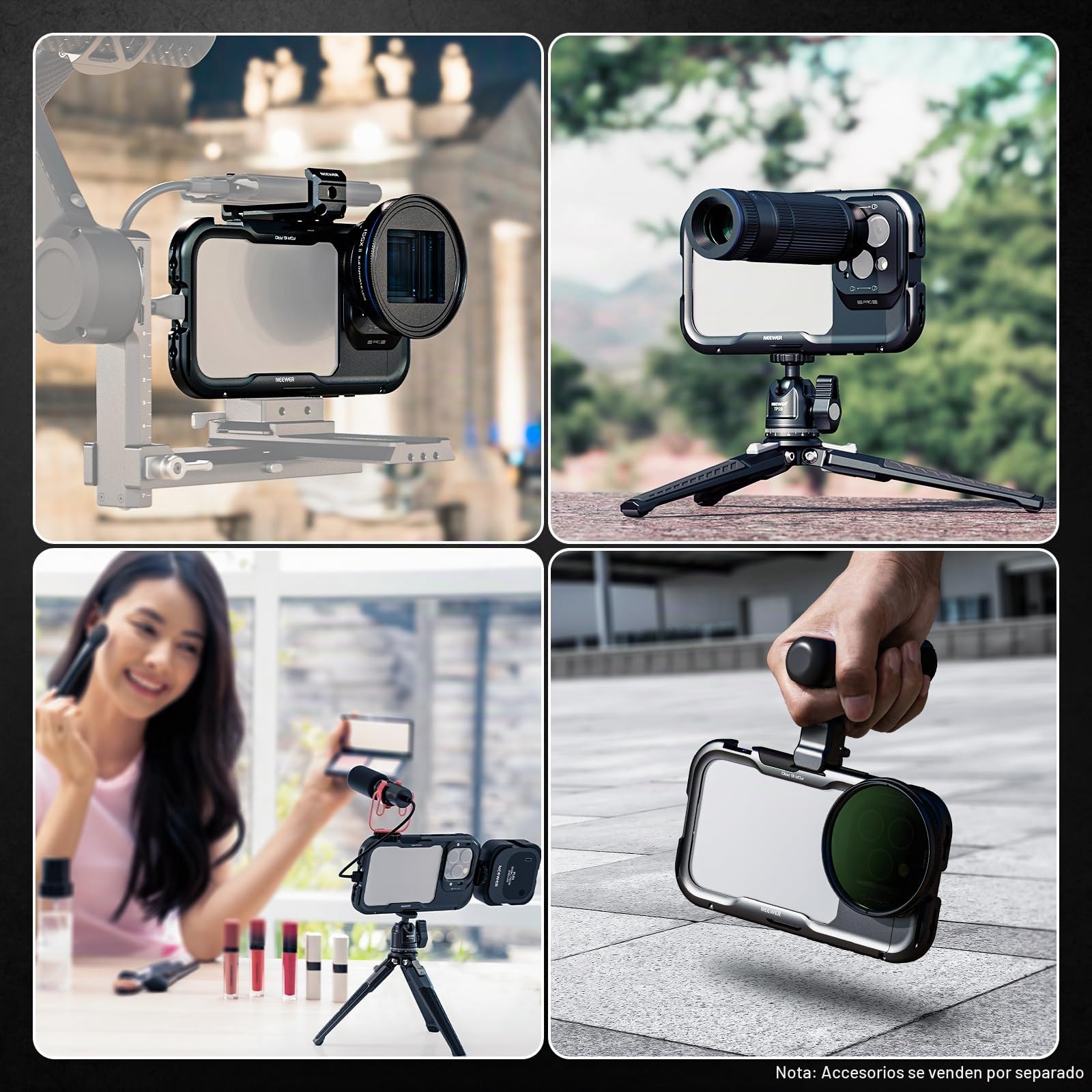 NEEWER 16 Pro Cage, estabilizador Video de teléfono Compatible con iPhone 16 Pro con Adaptador Filtro 67mm, Backplate de Lente 17 mm, Adaptador Objetivo de Montura T Compatible con Moment, PA073