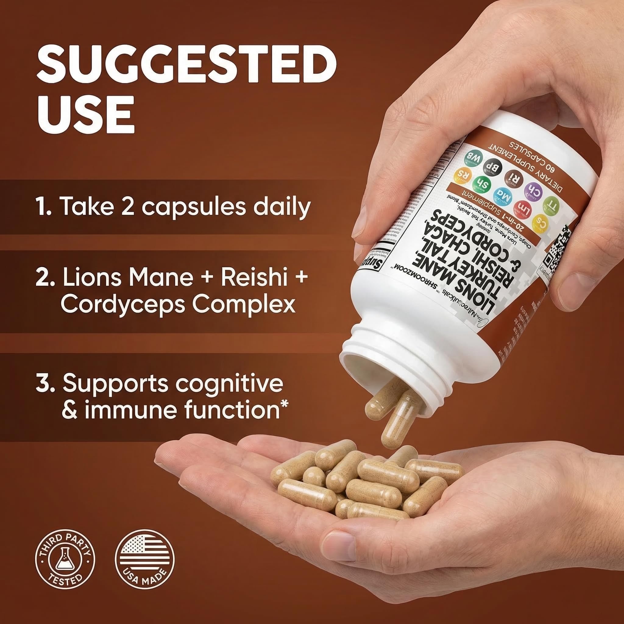 Clean Nutraceuticals Lions Mane 20in1 Mushroom Supplement with Turkey Tail Reishi Cordyceps Chaga Maitake Meshima Poria Cocos Shiitake Oyster Porcini Enoki - 1 Pack — Amazon image 6