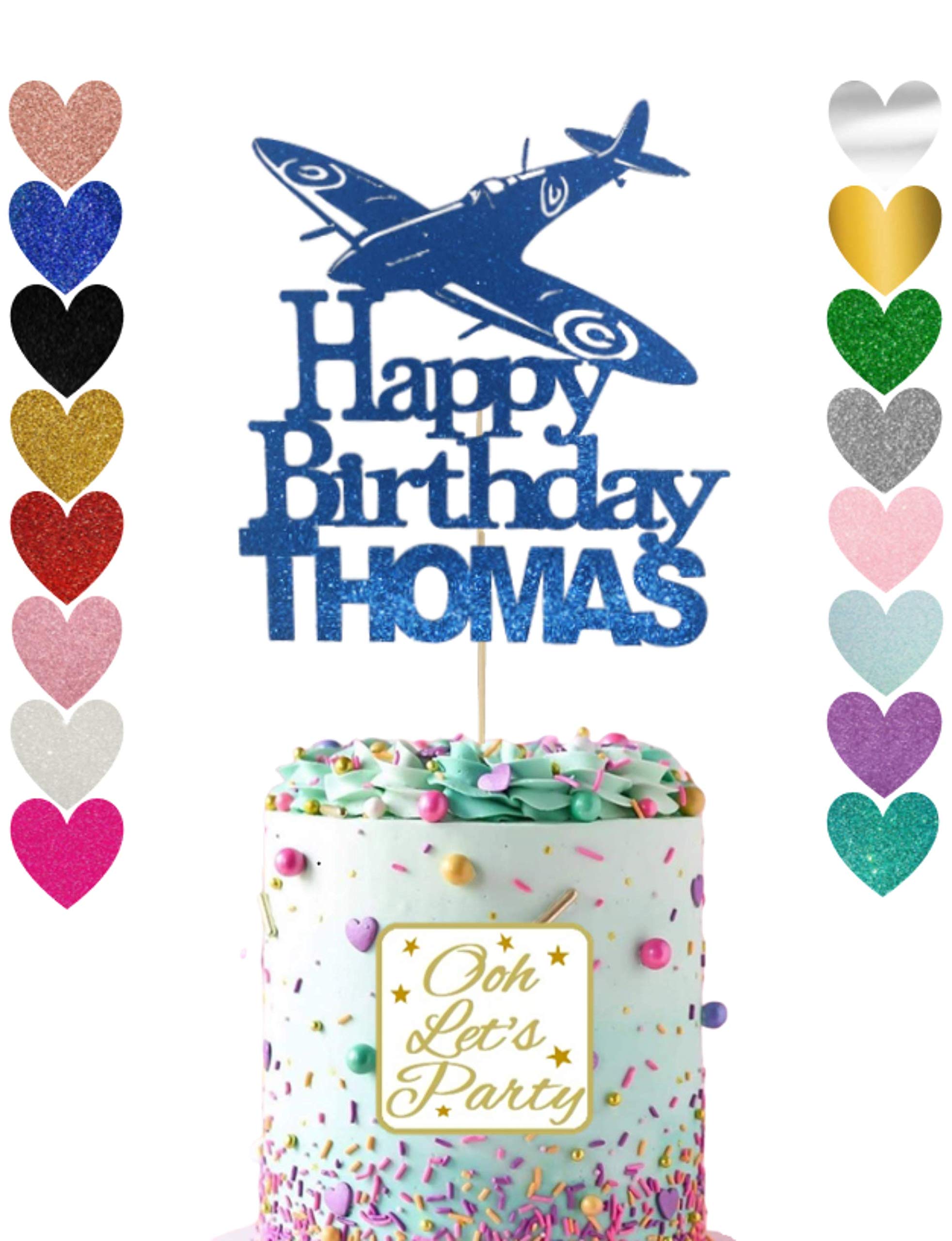 97. Personalised Spitfire Cake Topper, Choose Your Name & Colour