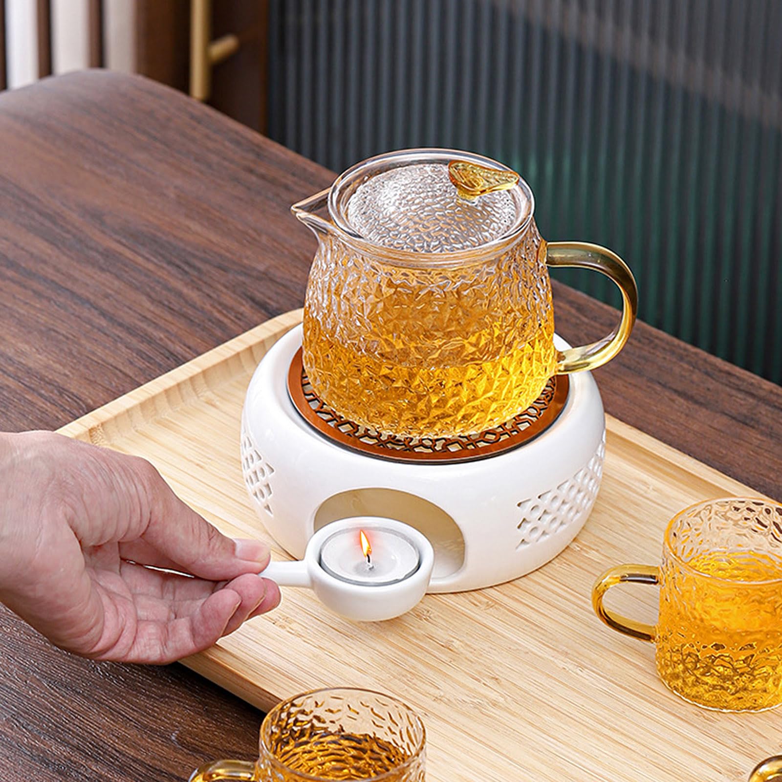 BHHTBB Stoofje voor theepot, keramiek, theepotwarmer, keramiek, theewarmer, wit, stoofje, porselein, diameter 15 cm, met kurkmat voor het behoud van de warmte van thee, koffie, melk