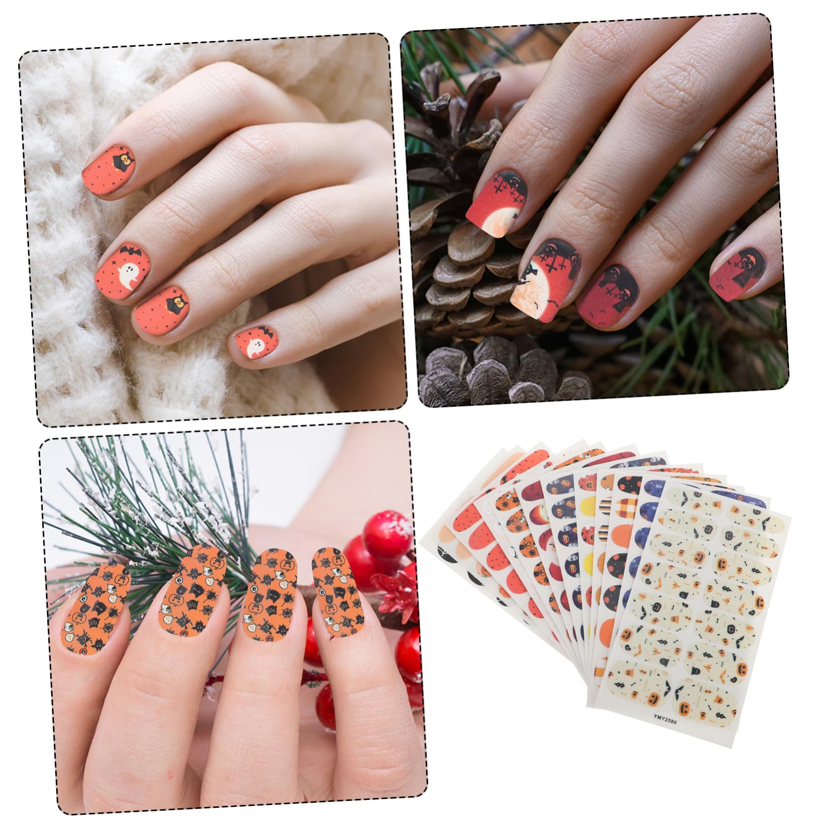 12 Hojas Pegatinas de Uñas Halloween Autoadhesivas Diseño Gótico Ultrafinas Decoración Manicure Gel Uñas Fiesta Temática