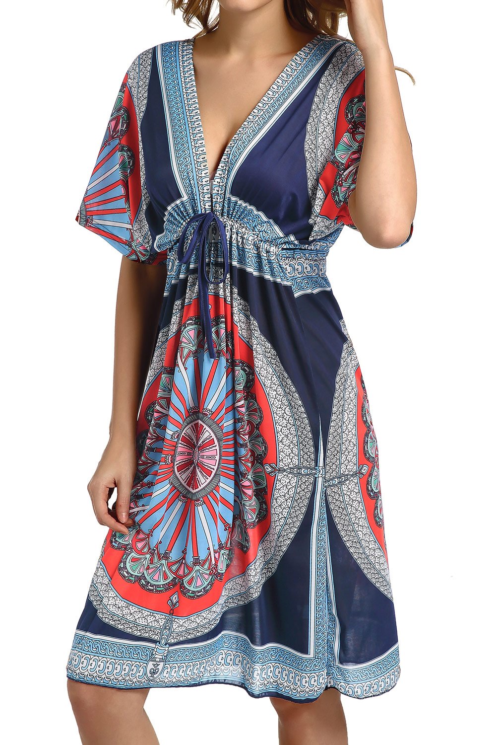 CHERRY CAT Colorful Cut Loose Swimsuit Cover-ups Swim Cover Ups Plus Size Clothing Beach Dress (Navy)