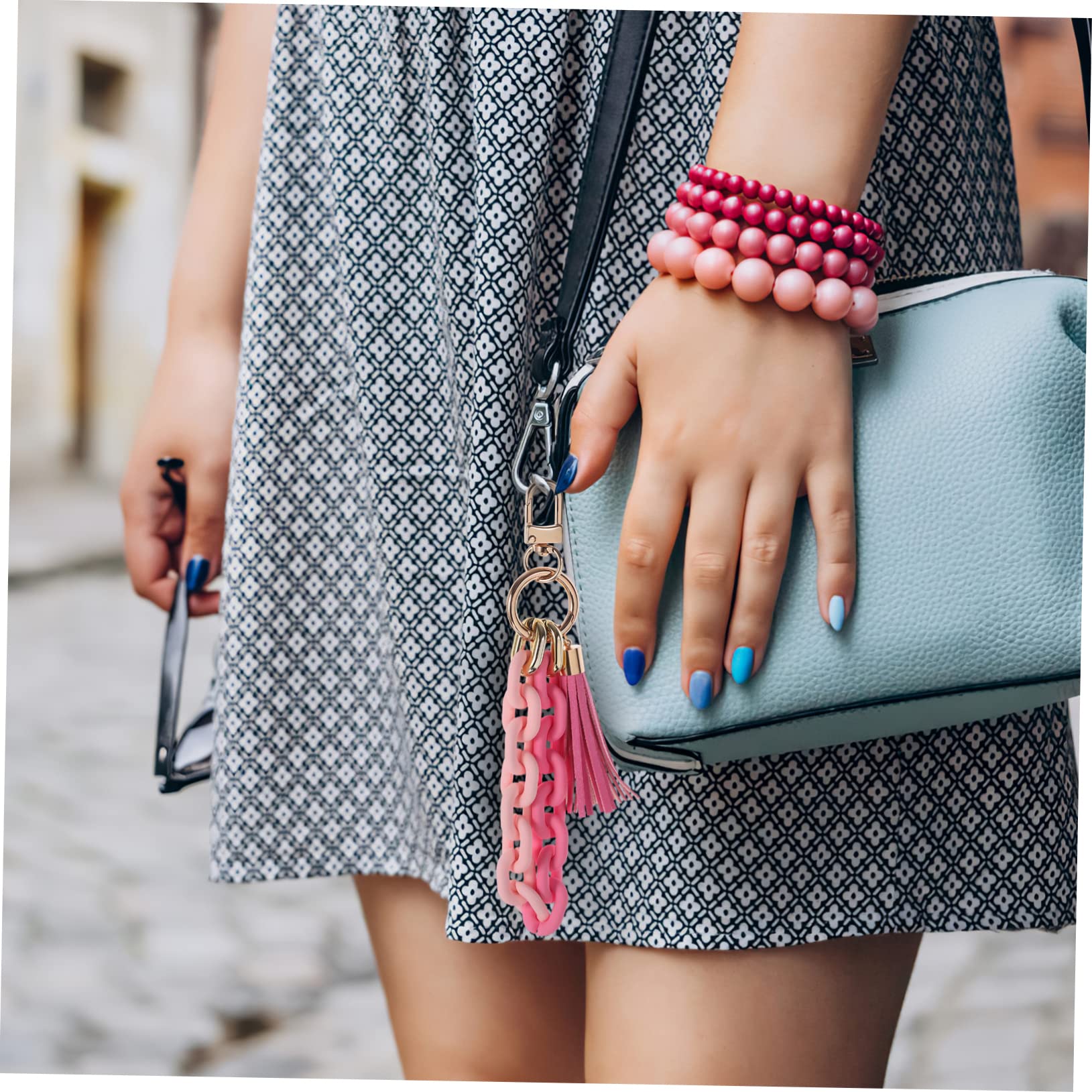10piezas Pulseras De Llaveros Para Mujer Con Cadena Acrílica y Charms De Borlas Sujetadores De Llaves Para Casa y Coche Diseño Único y Práctico